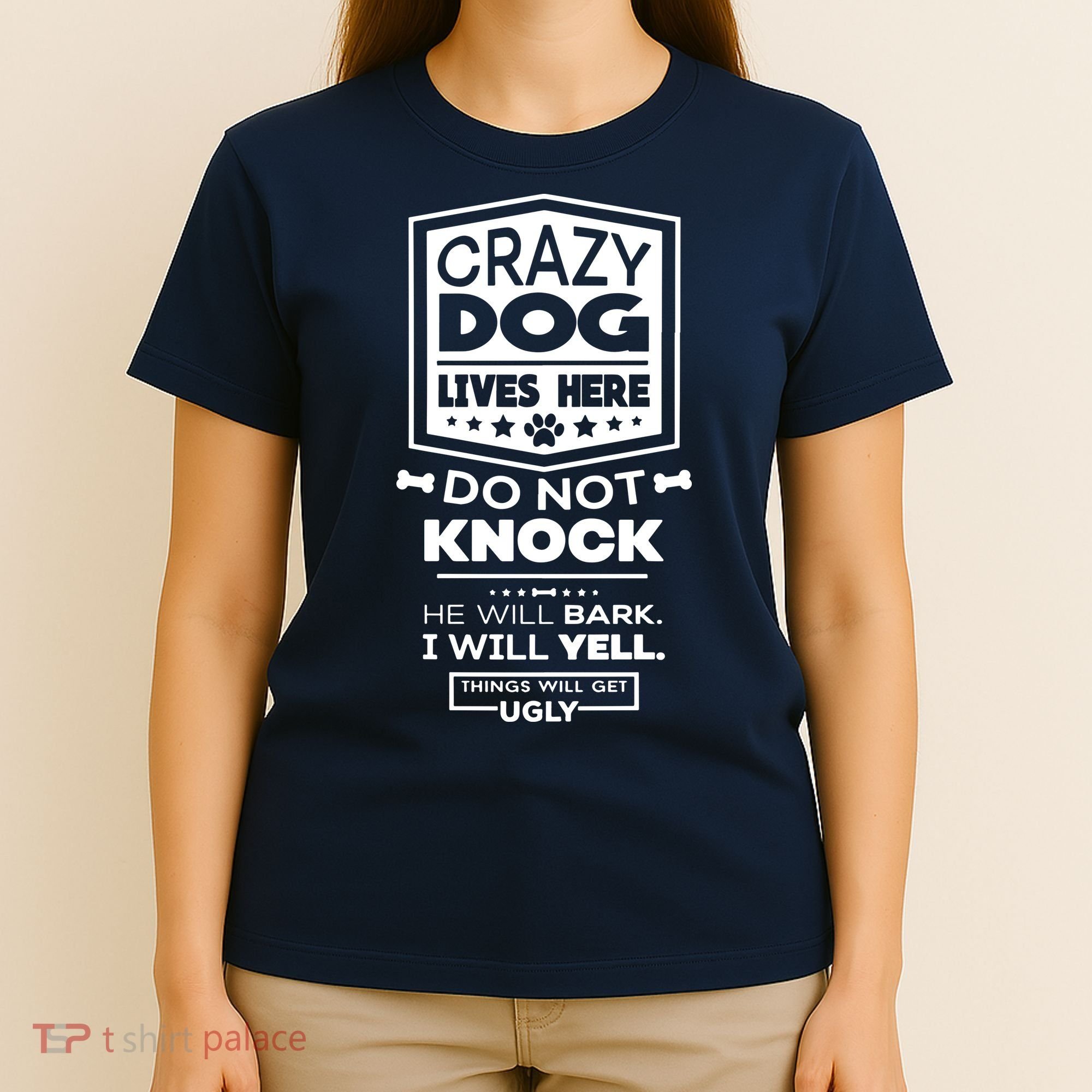 Crazy Dog Lives Here Do Not Knock Funny T-Shirt