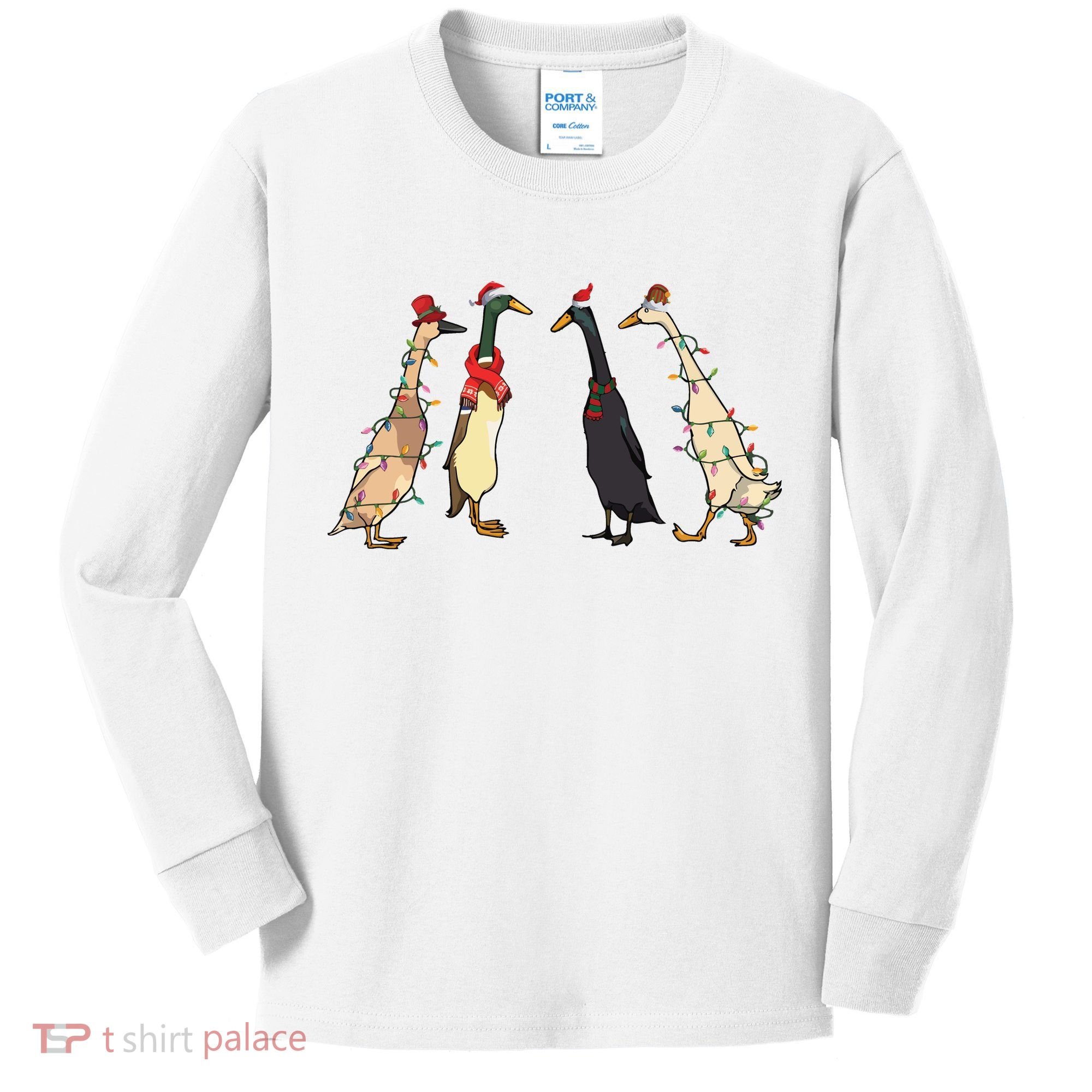 Christmas Ducks Lights Santa Ducks Merry Christmas Kids Long Sleeve Shirt