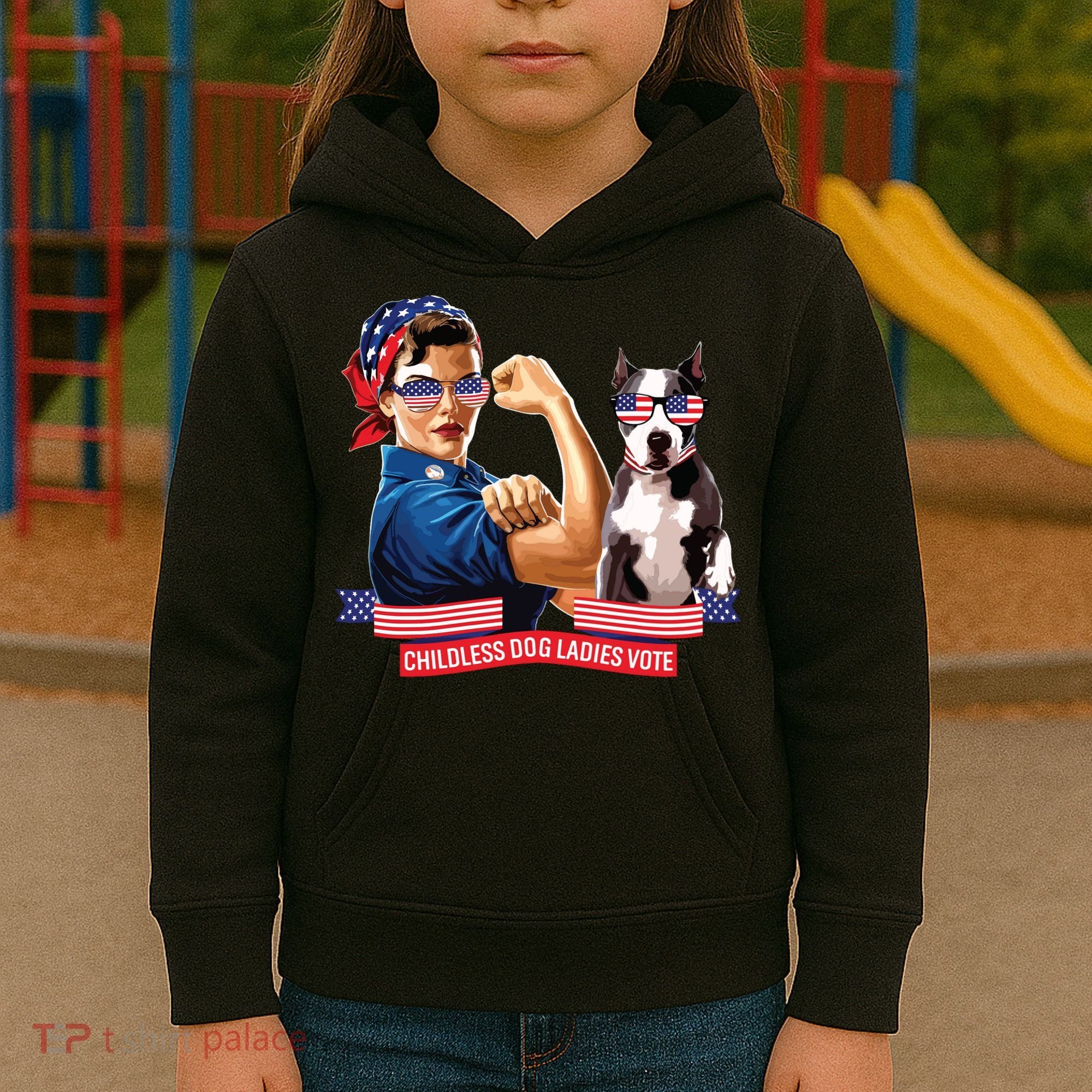 Childless Dog Lady Is Voting Kamala Election Usa 2024 Kids Hoodie