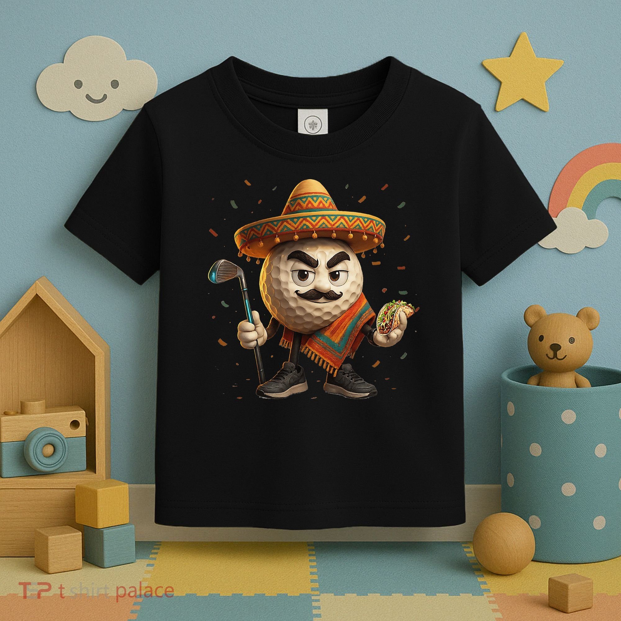 Cinco De Mayo Golf Ball With Sombrero Margarita Golf Lover Toddler T-Shirt