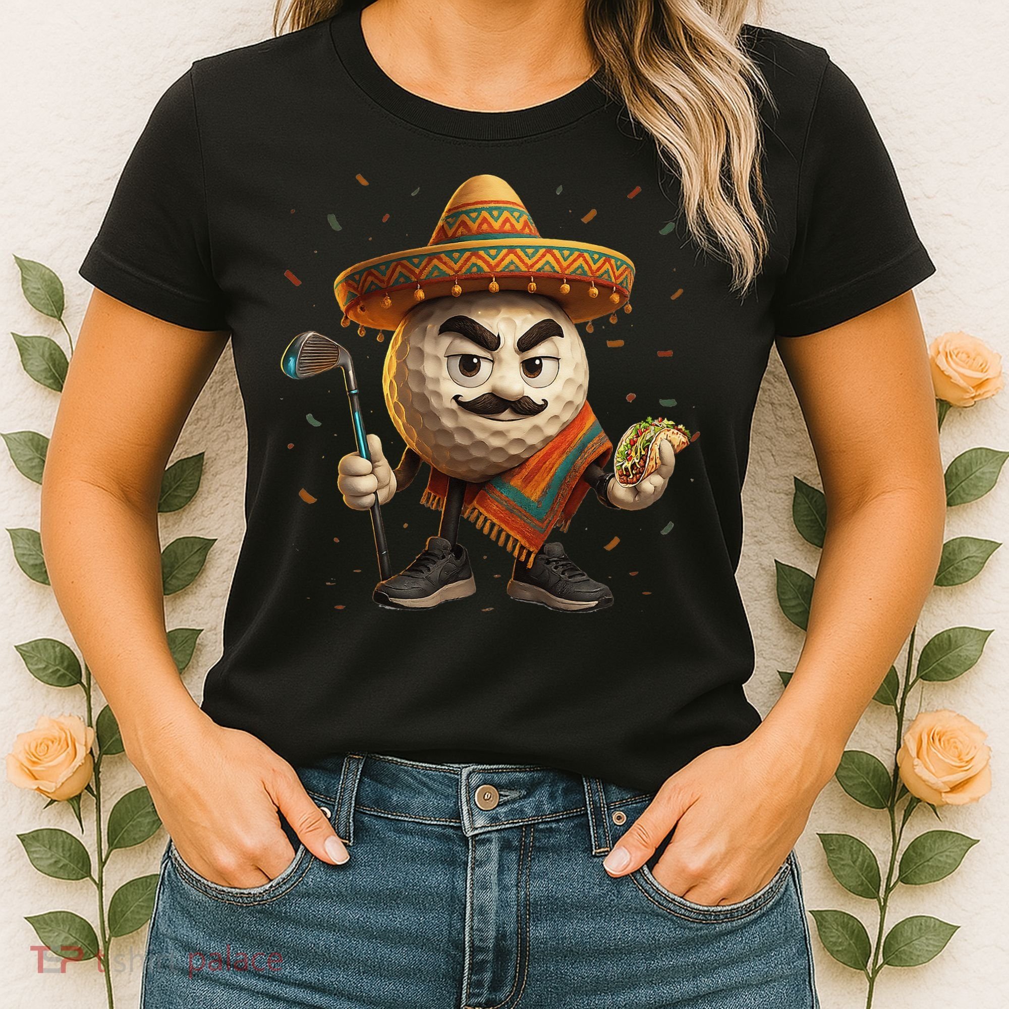 Cinco De Mayo Golf Ball With Sombrero Margarita Golf Lover Women's T-Shirt