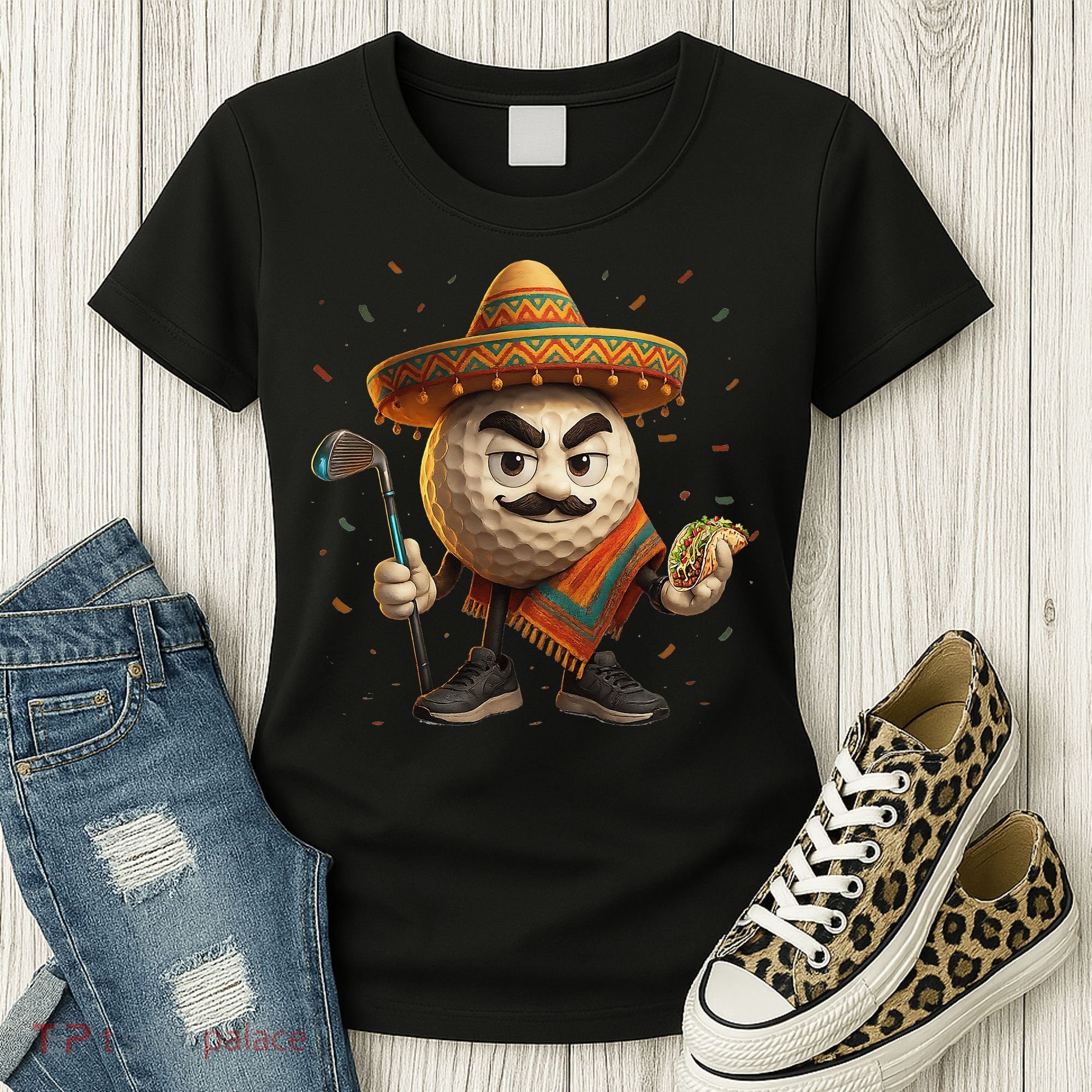 Cinco De Mayo Golf Ball With Sombrero Margarita Golf Lover Women's T-Shirt