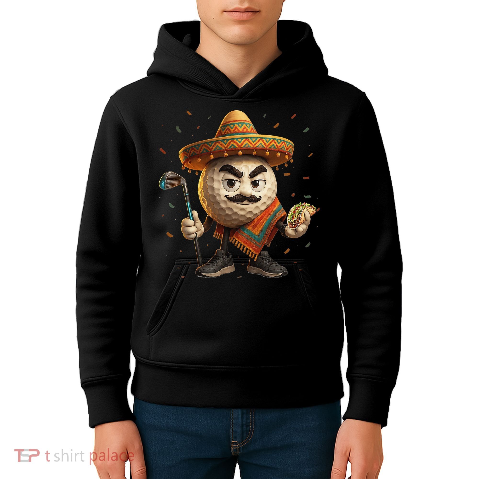 Cinco De Mayo Golf Ball With Sombrero Margarita Golf Lover Kids Hoodie