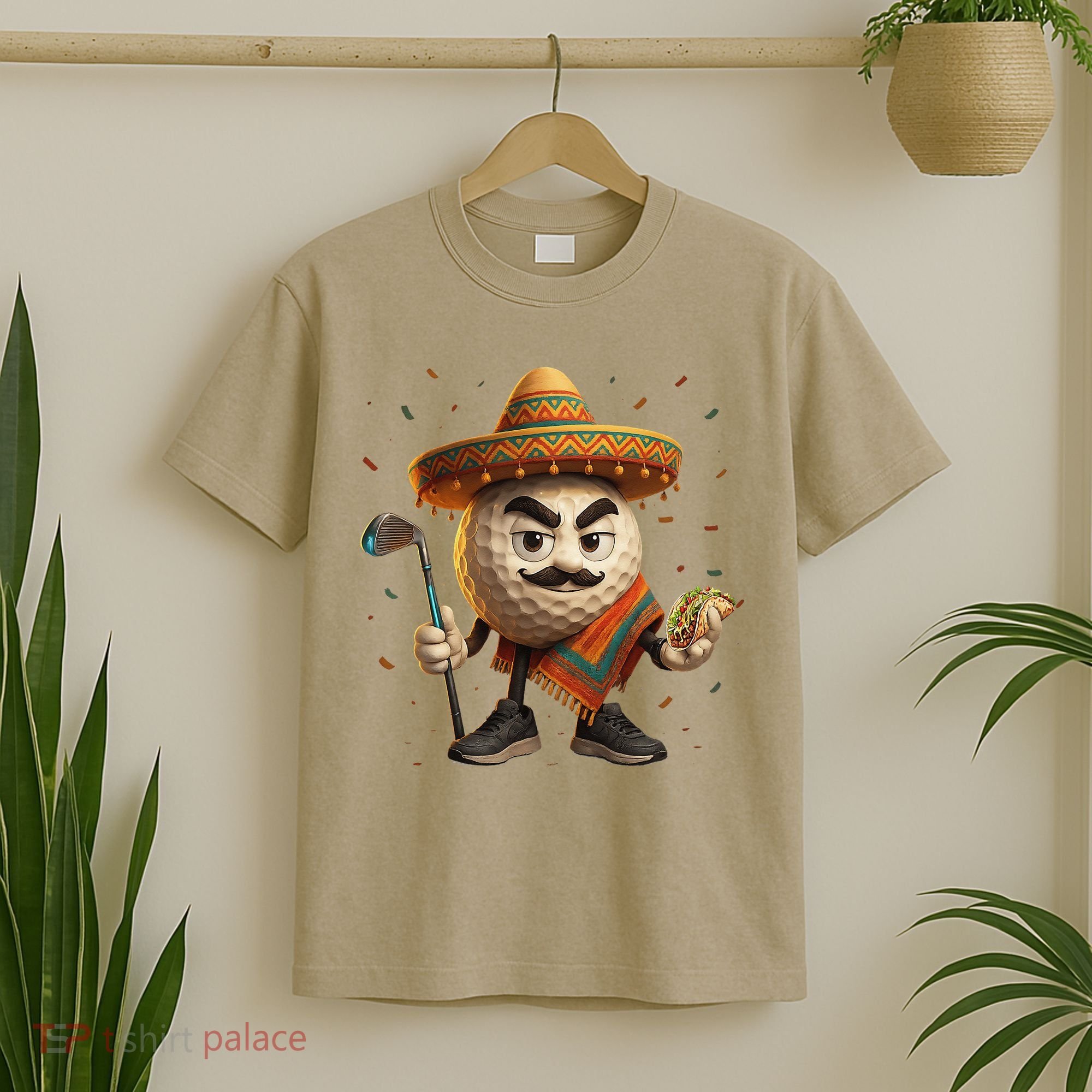 Cinco De Mayo Golf Ball With Sombrero Margarita Golf Lover T-Shirt