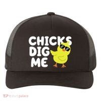 Chicks Dig Me Funny Baby Chick Chicken Yupoong Adult 5-Panel Trucker Hat thumb 0