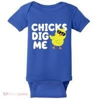 Chicks Dig Me Funny Baby Chick Chicken Baby Bodysuit thumb 0