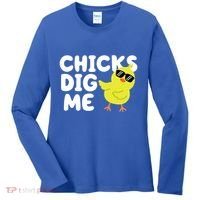 Chicks Dig Me Funny Baby Chick Chicken Women's Long Sleeve Shirt thumb 0