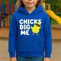 Chicks Dig Me Funny Baby Chick Chicken Kids Hoodie thumb 3