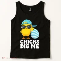 Chicks Dig Me Easter Happy Easter Funny Tank Top thumb 2