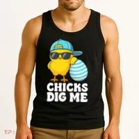 Chicks Dig Me Easter Happy Easter Funny Tank Top thumb 3