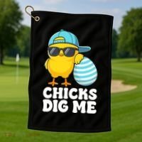 Chicks Dig Me Easter Happy Easter Funny Golf Towel thumb 1