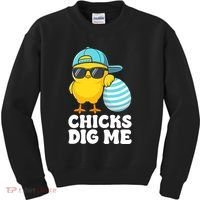 Chicks Dig Me Easter Happy Easter Funny Kids Sweatshirt thumb 0