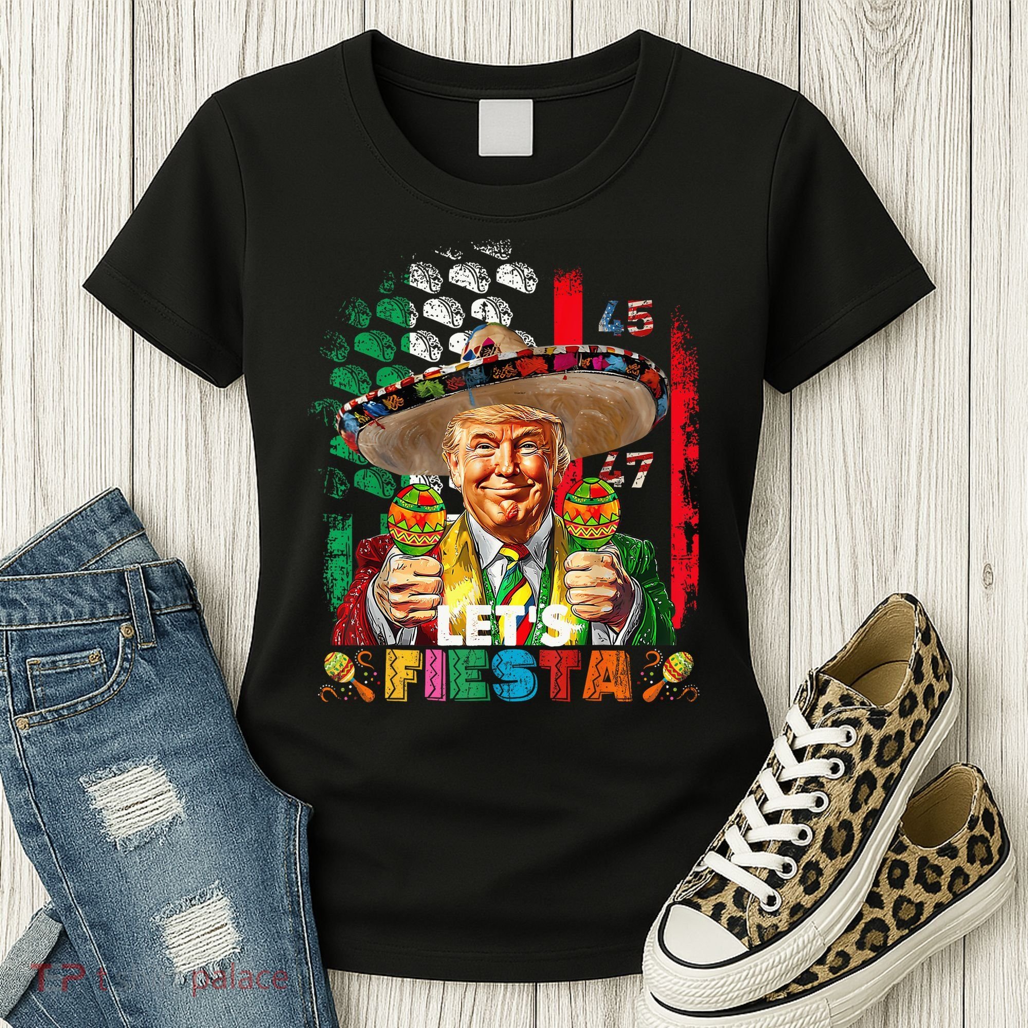 Cinco De Mayo Trump Taco Funny Mexican Trump Let's Fiesta Women's T-Shirt