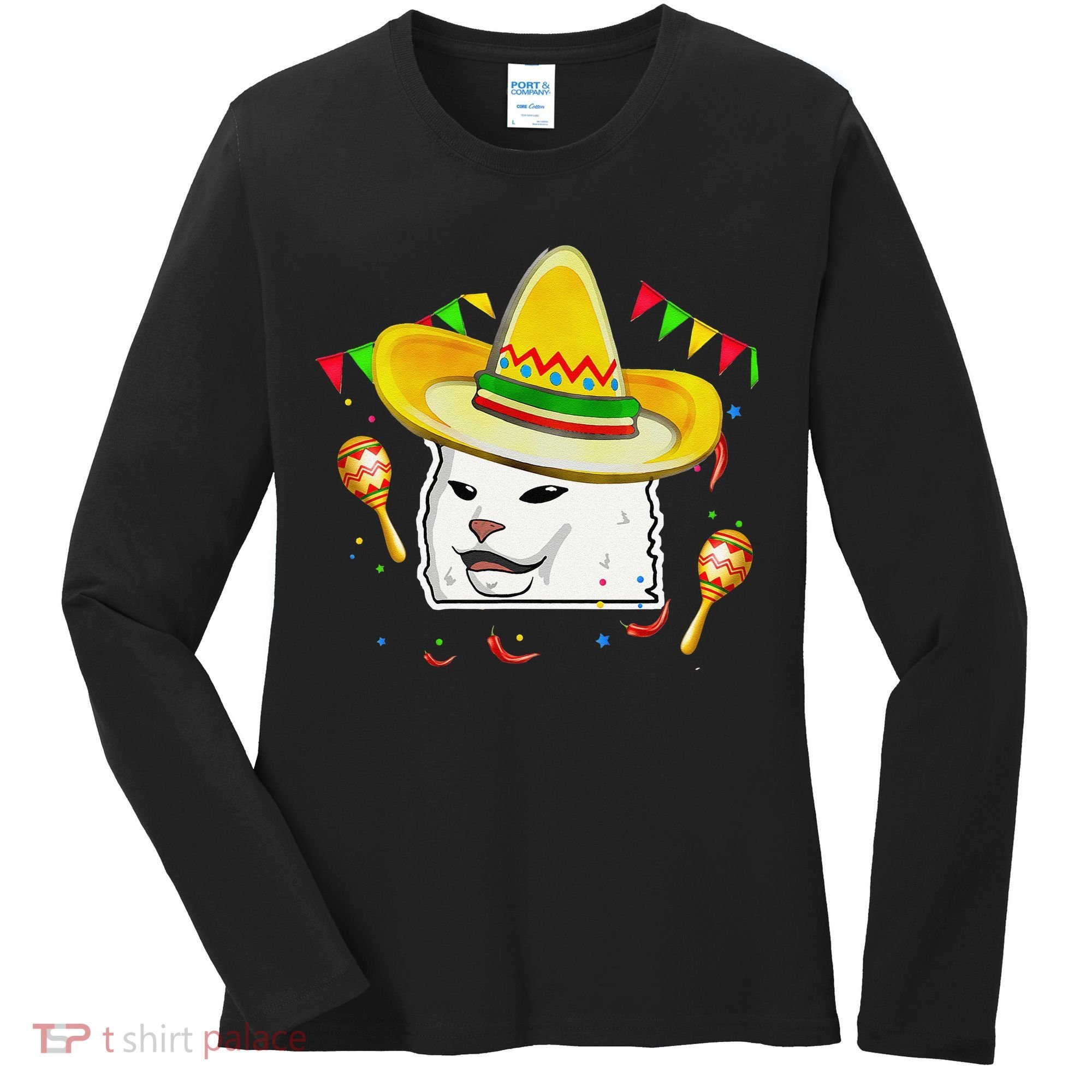 Cinco De Mayo Smudge Cat Mexican Lover Sombrero Cat Gifts Women's Long Sleeve Shirt