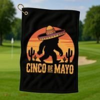 Cinco De Mayo Bigfoot Sombrero Desert Sunset Golf Towel thumb 1