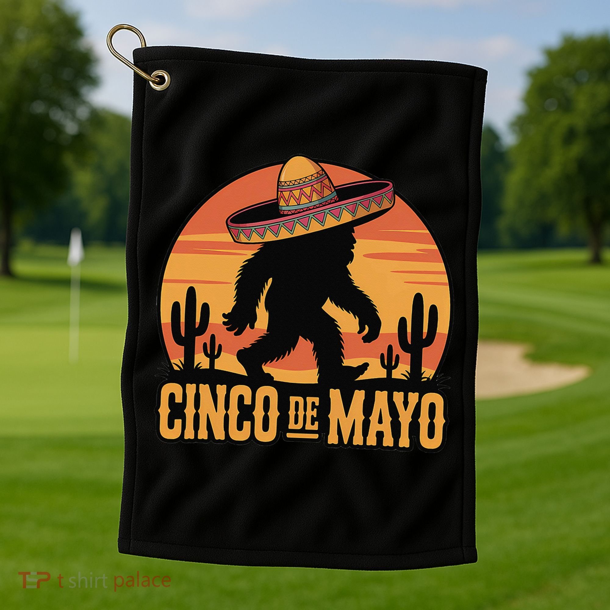 Cinco De Mayo Bigfoot Sombrero Desert Sunset Golf Towel