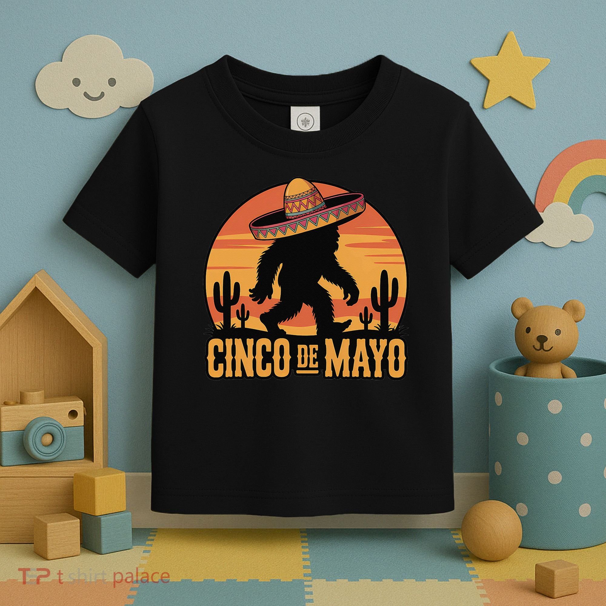 Cinco De Mayo Bigfoot Sombrero Desert Sunset Toddler T-Shirt