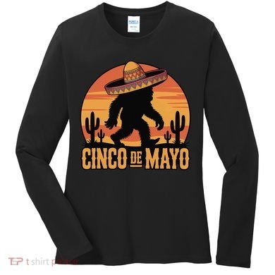Cinco De Mayo Bigfoot Sombrero Desert Sunset Women's Long Sleeve Shirt
