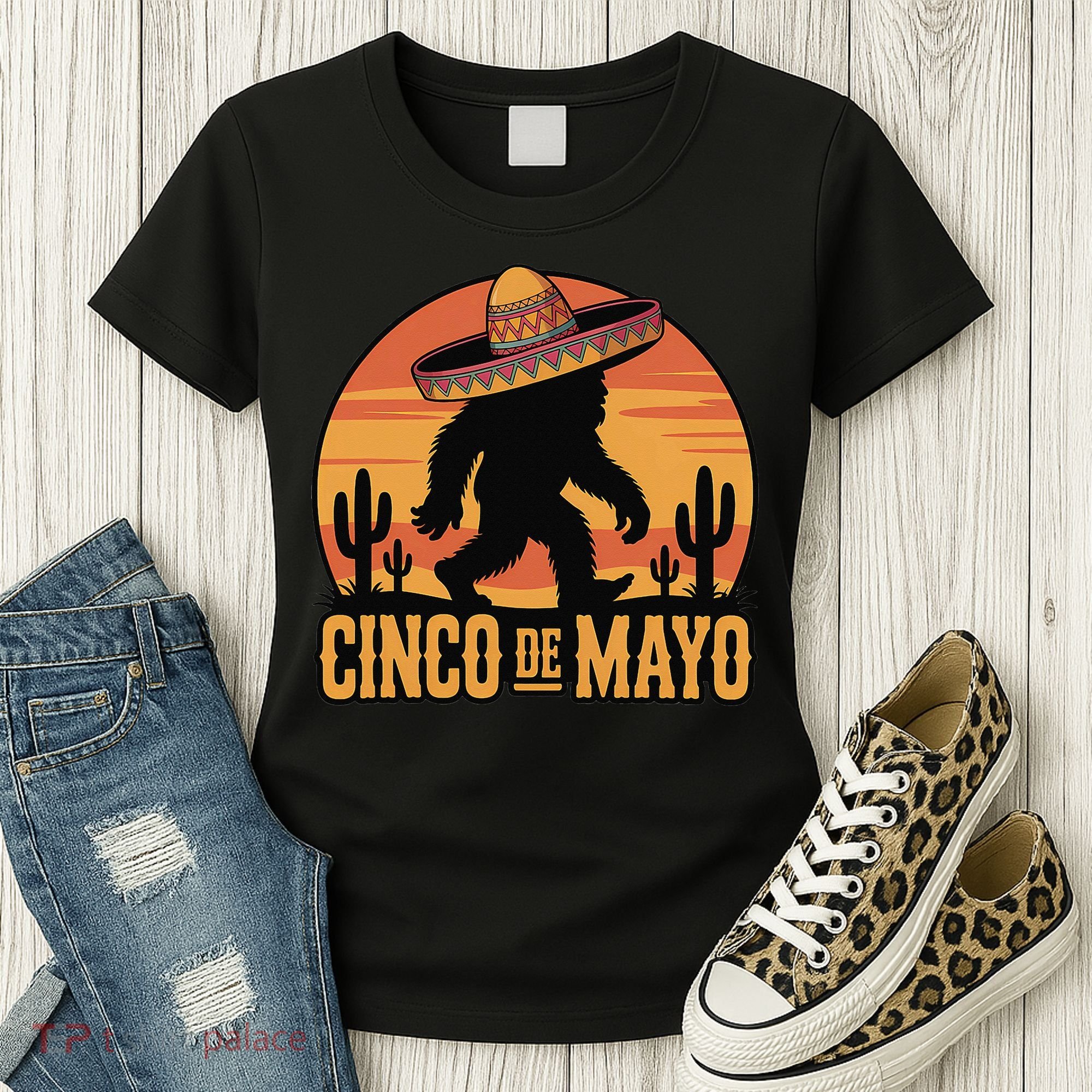 Cinco De Mayo Bigfoot Sombrero Desert Sunset Women's T-Shirt