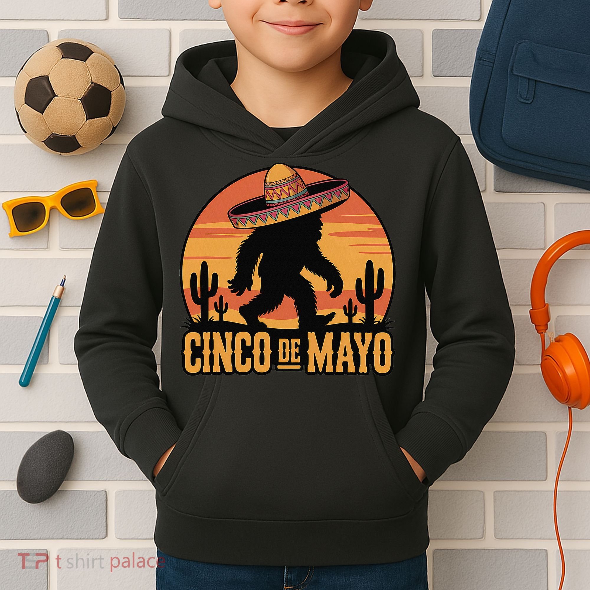 Cinco De Mayo Bigfoot Sombrero Desert Sunset Kids Hoodie