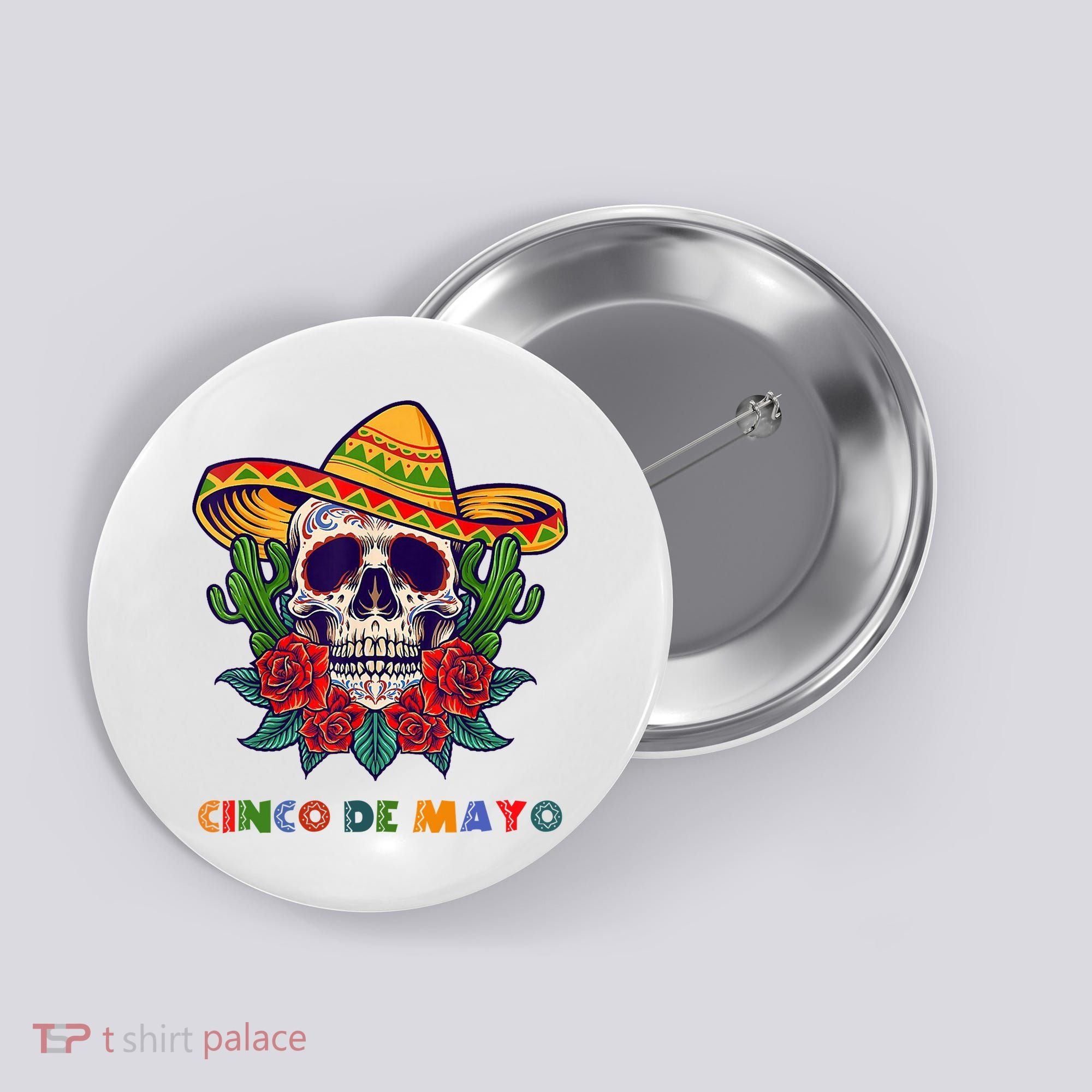 Cinco De Mayo Skull Floral Celebration Button