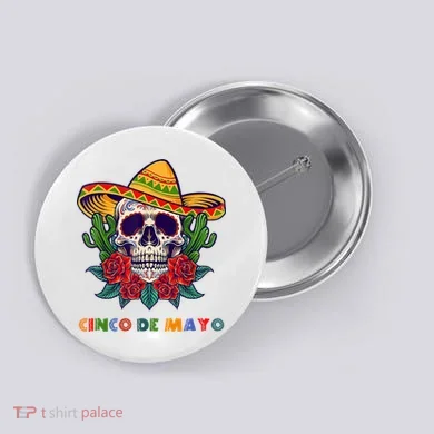 Cinco De Mayo Skull Floral Celebration Button