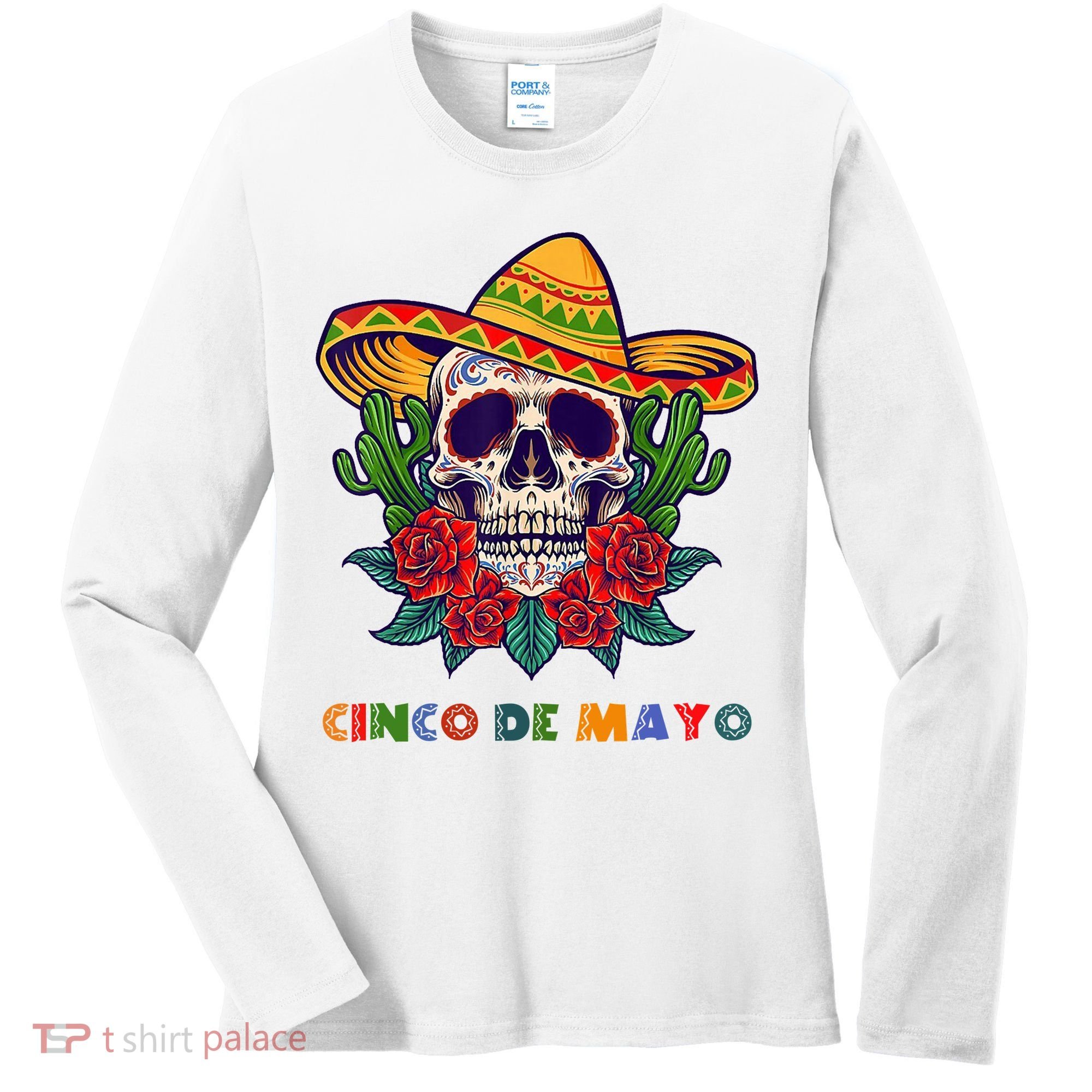Cinco De Mayo Skull Floral Celebration Women's Long Sleeve Shirt