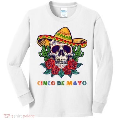Cinco De Mayo Skull Floral Celebration Kids Long Sleeve Shirt