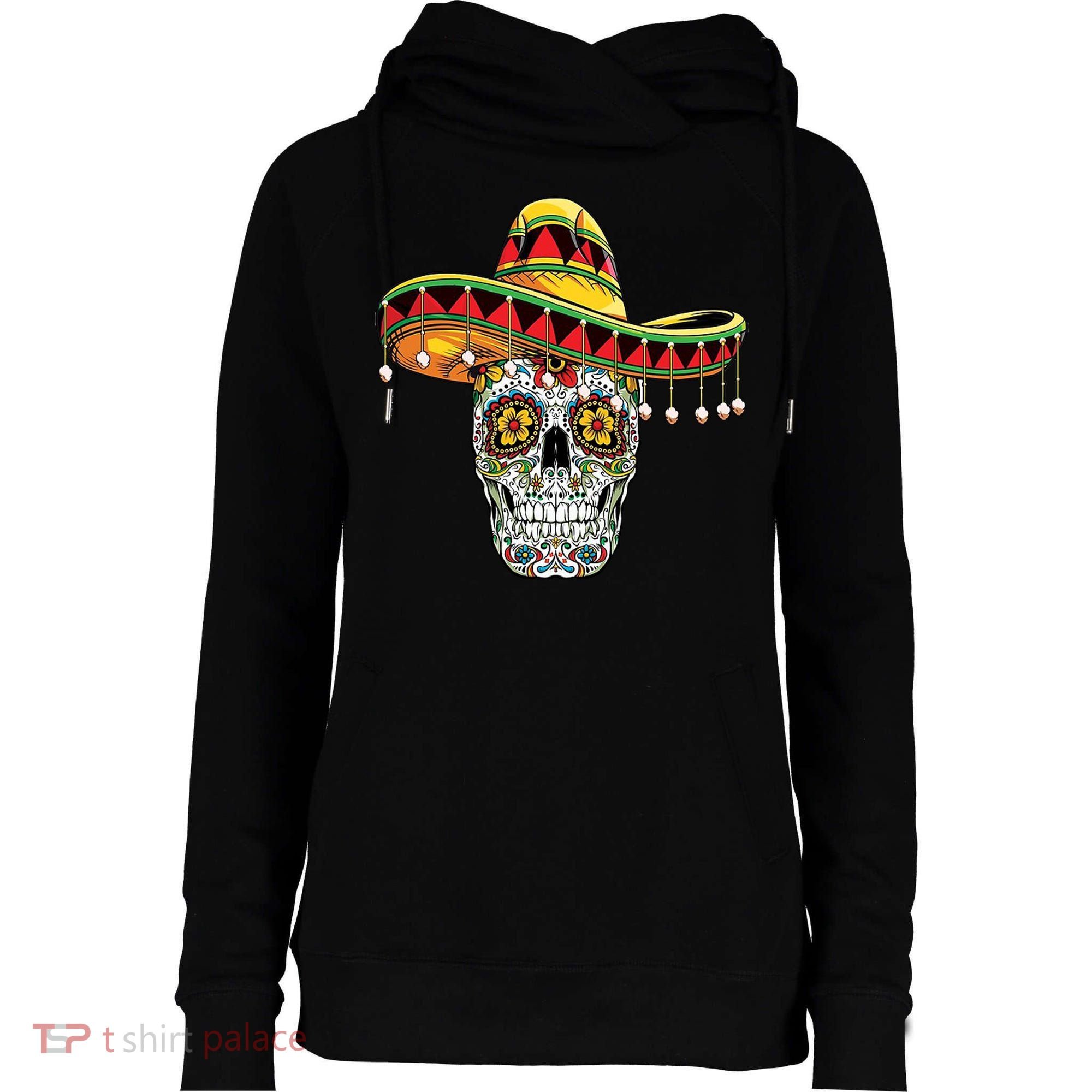 Cinco De Mayo Fiesta Skull Womens Funnel Neck Pullover Hood
