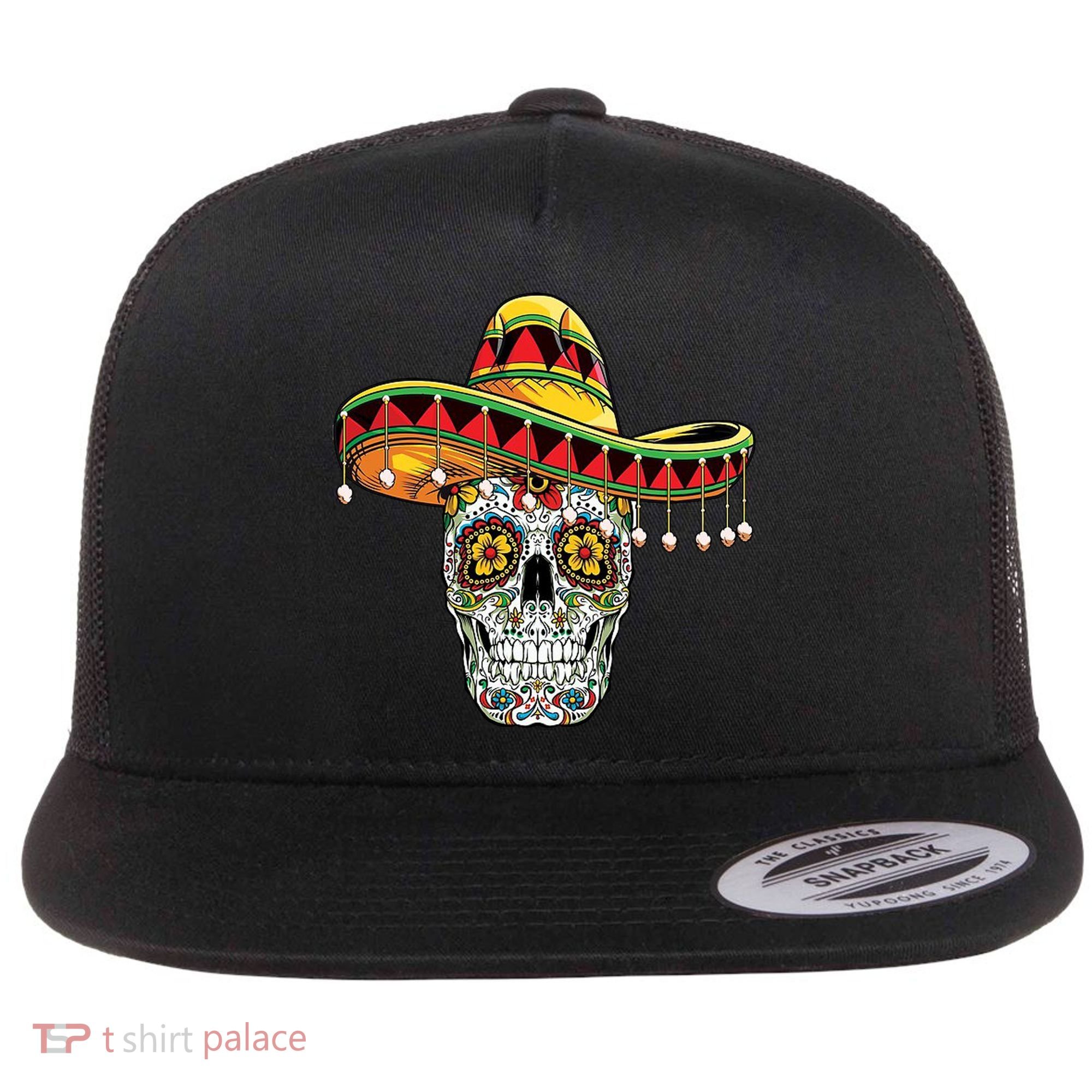 Cinco De Mayo Fiesta Skull Flat Bill Trucker Hat