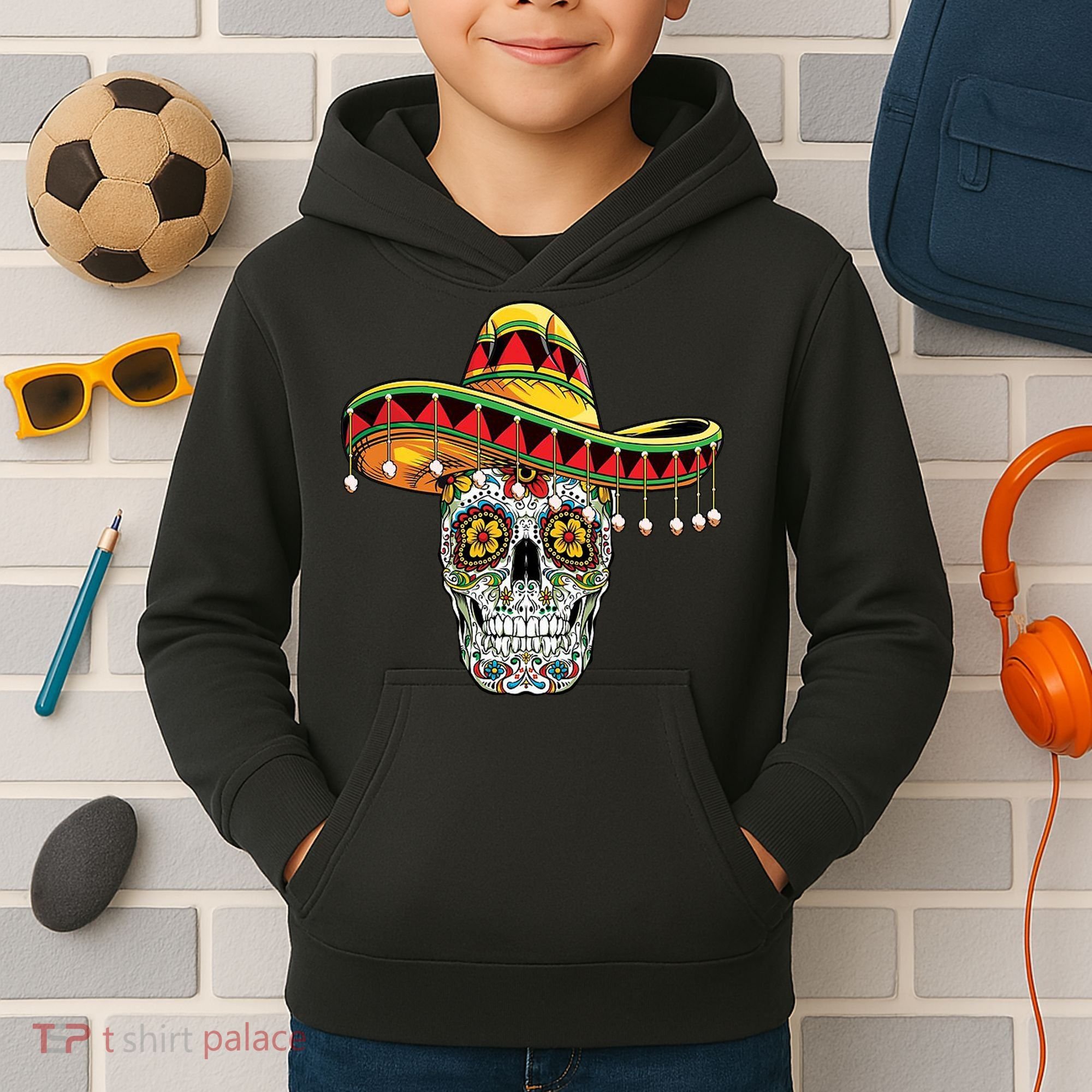 Cinco De Mayo Fiesta Skull Kids Hoodie