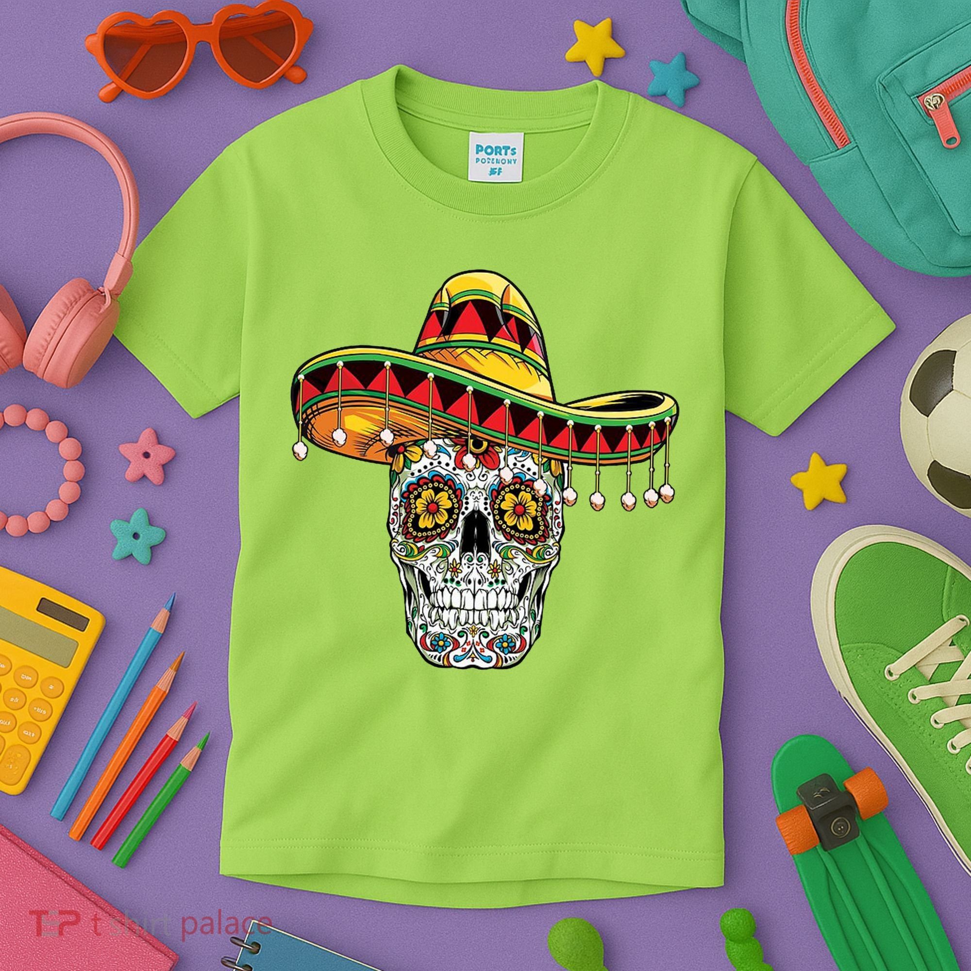 Cinco De Mayo Fiesta Skull Kids T-Shirt