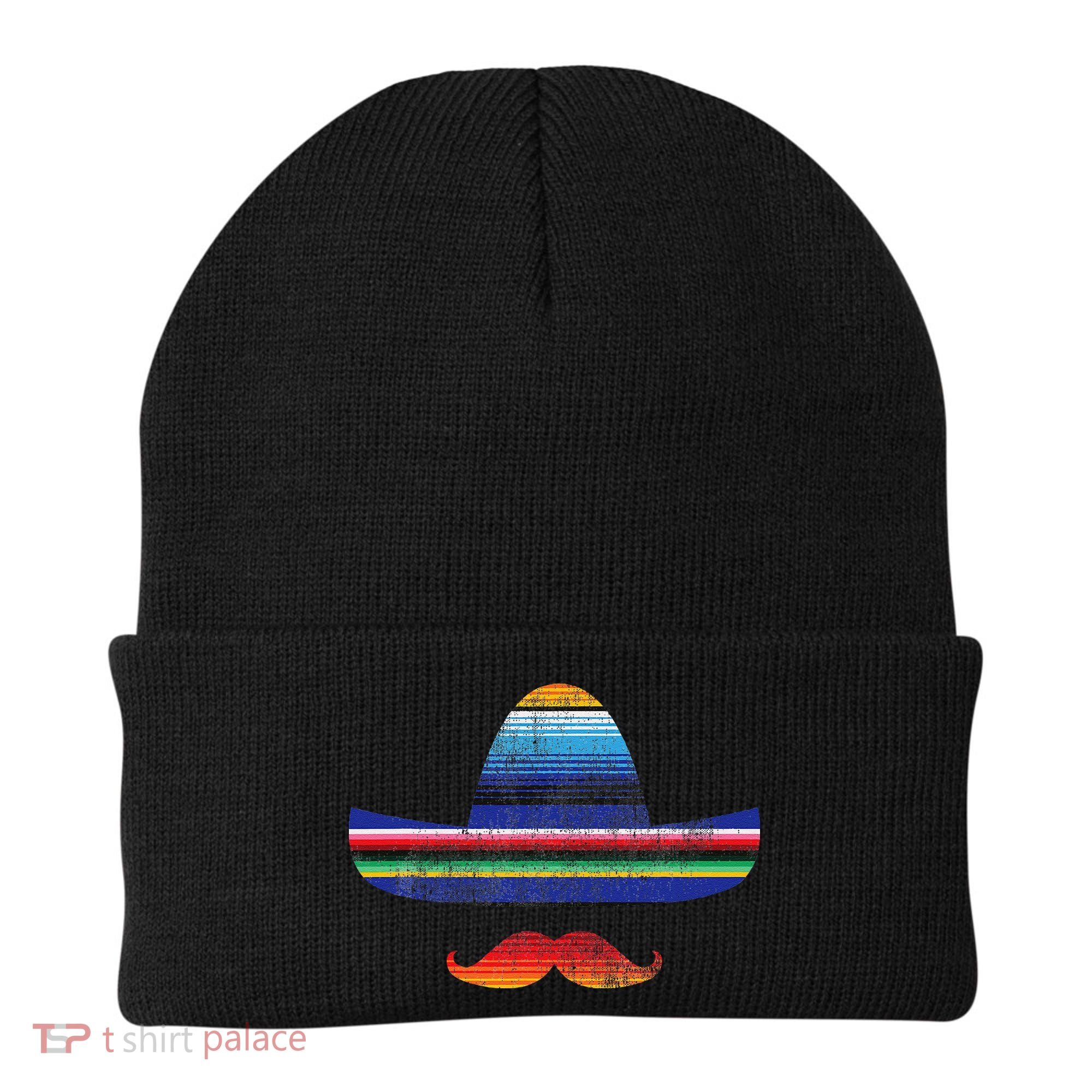Cinco De Mayo Serape Blanket Inspired Sombrero Mustache Beanie