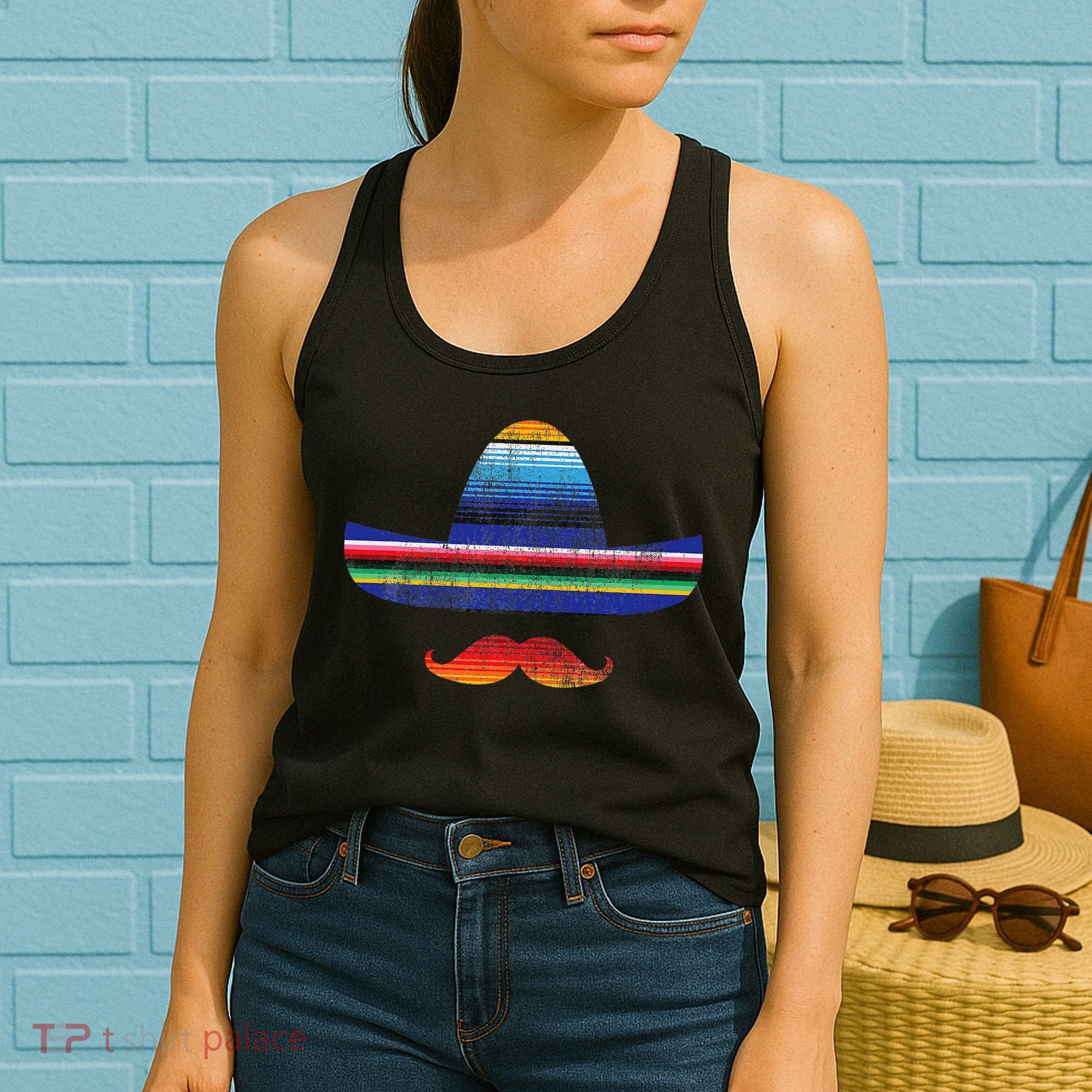Cinco De Mayo Serape Blanket Inspired Sombrero Mustache Women's Tank Top