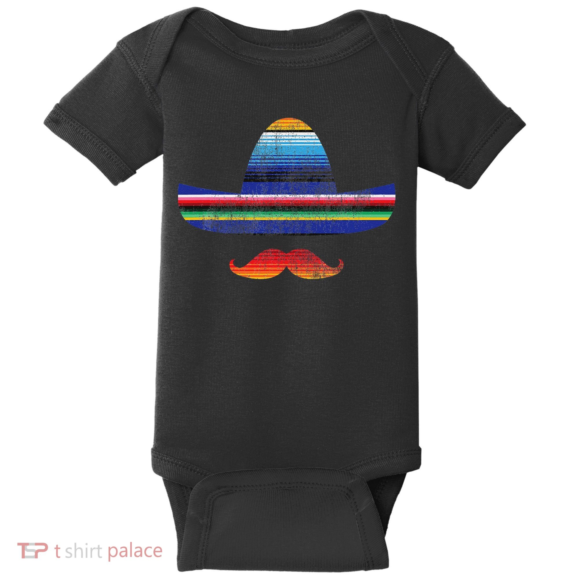 Cinco De Mayo Serape Blanket Inspired Sombrero Mustache Baby Bodysuit