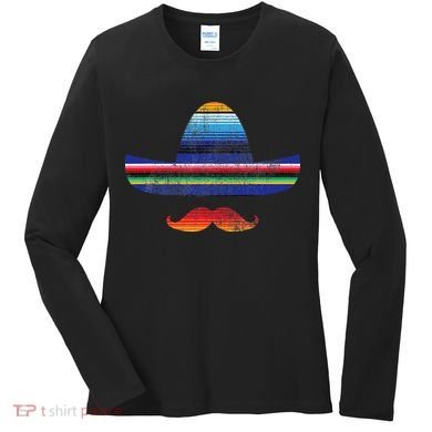 Cinco De Mayo Serape Blanket Inspired Sombrero Mustache Women's Long Sleeve Shirt