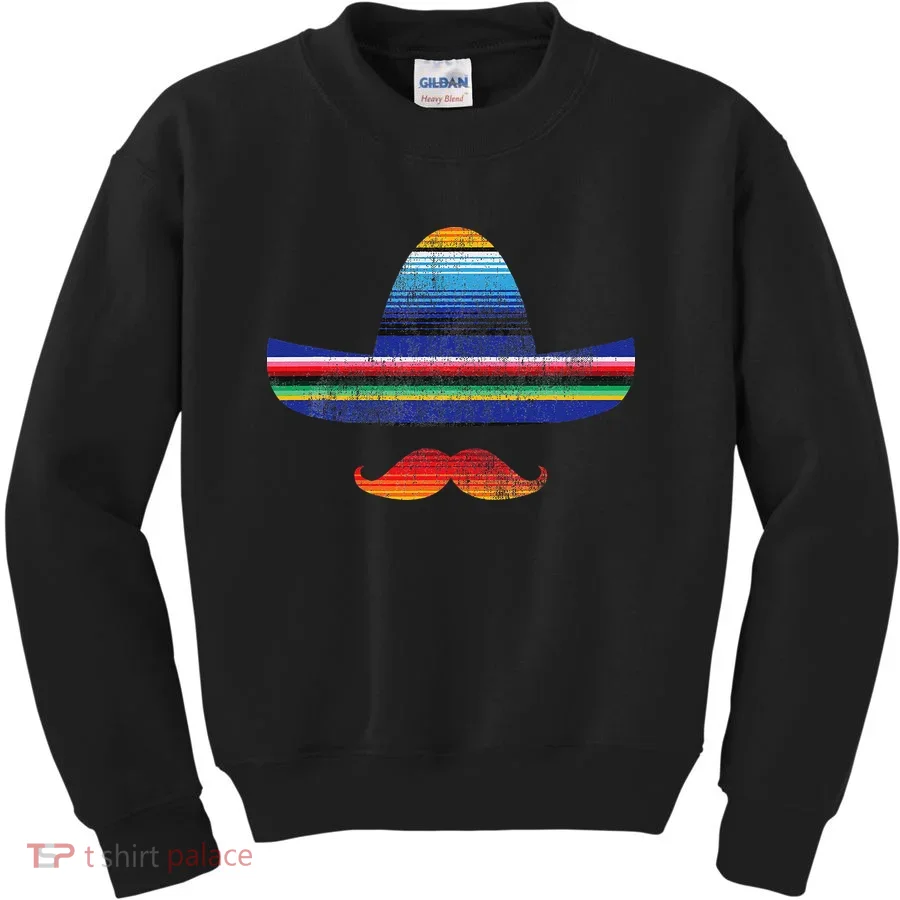 Cinco De Mayo Serape Blanket Inspired Sombrero Mustache Kids Sweatshirt