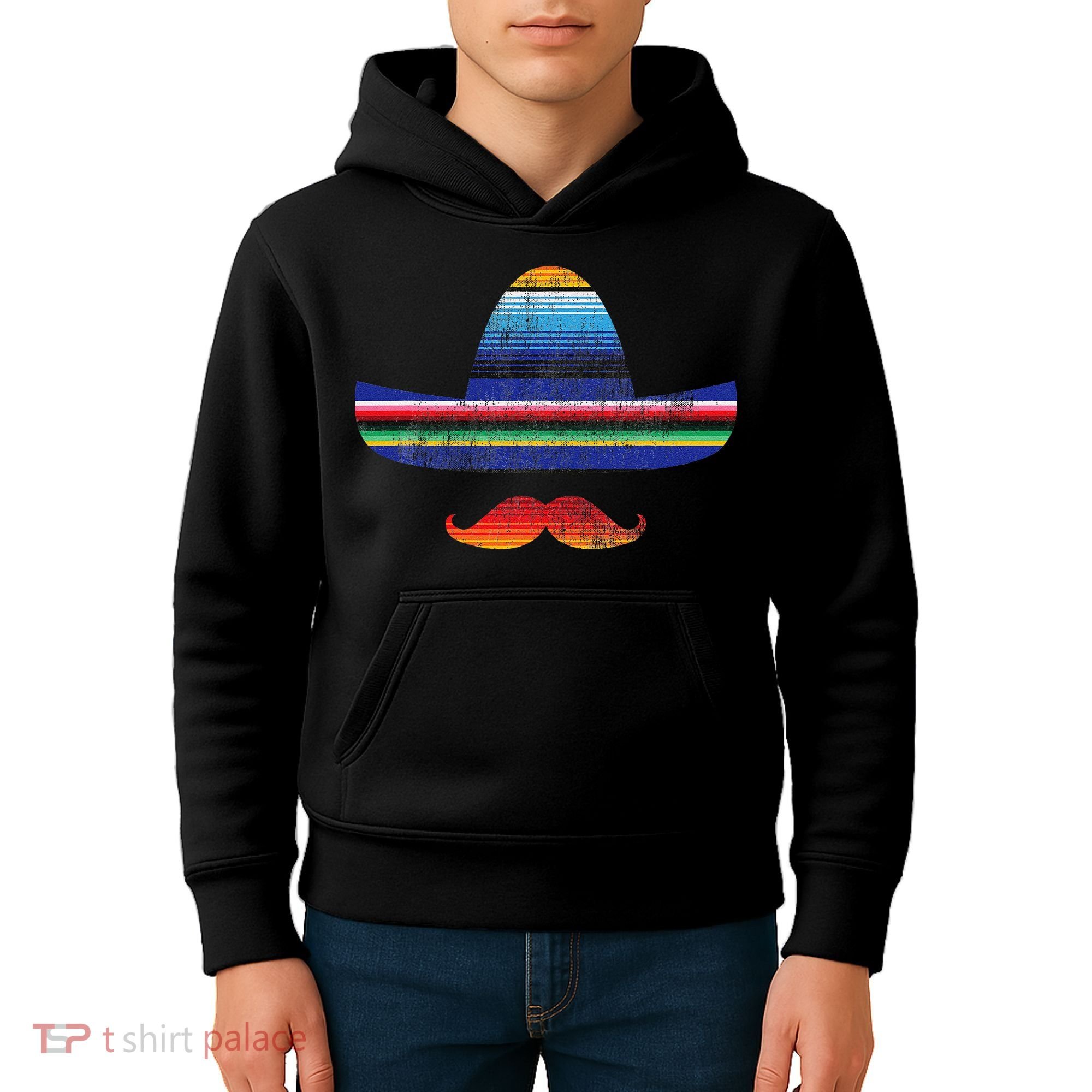 Cinco De Mayo Serape Blanket Inspired Sombrero Mustache Kids Hoodie