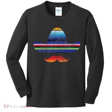 Cinco De Mayo Serape Blanket Inspired Sombrero Mustache Kids Long Sleeve Shirt