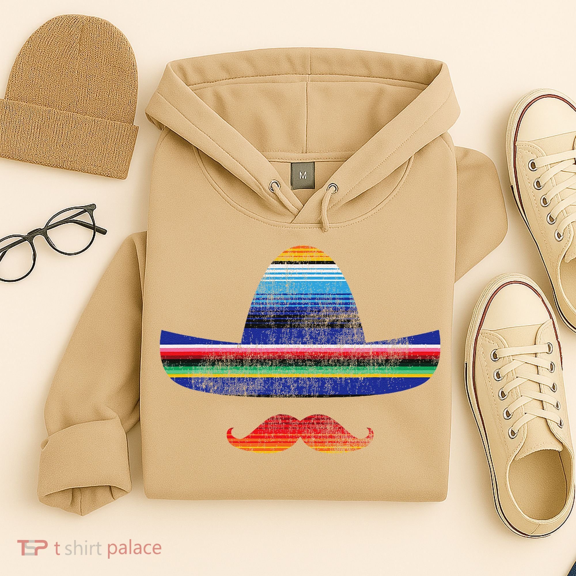 Cinco De Mayo Serape Blanket Inspired Sombrero Mustache Hoodie