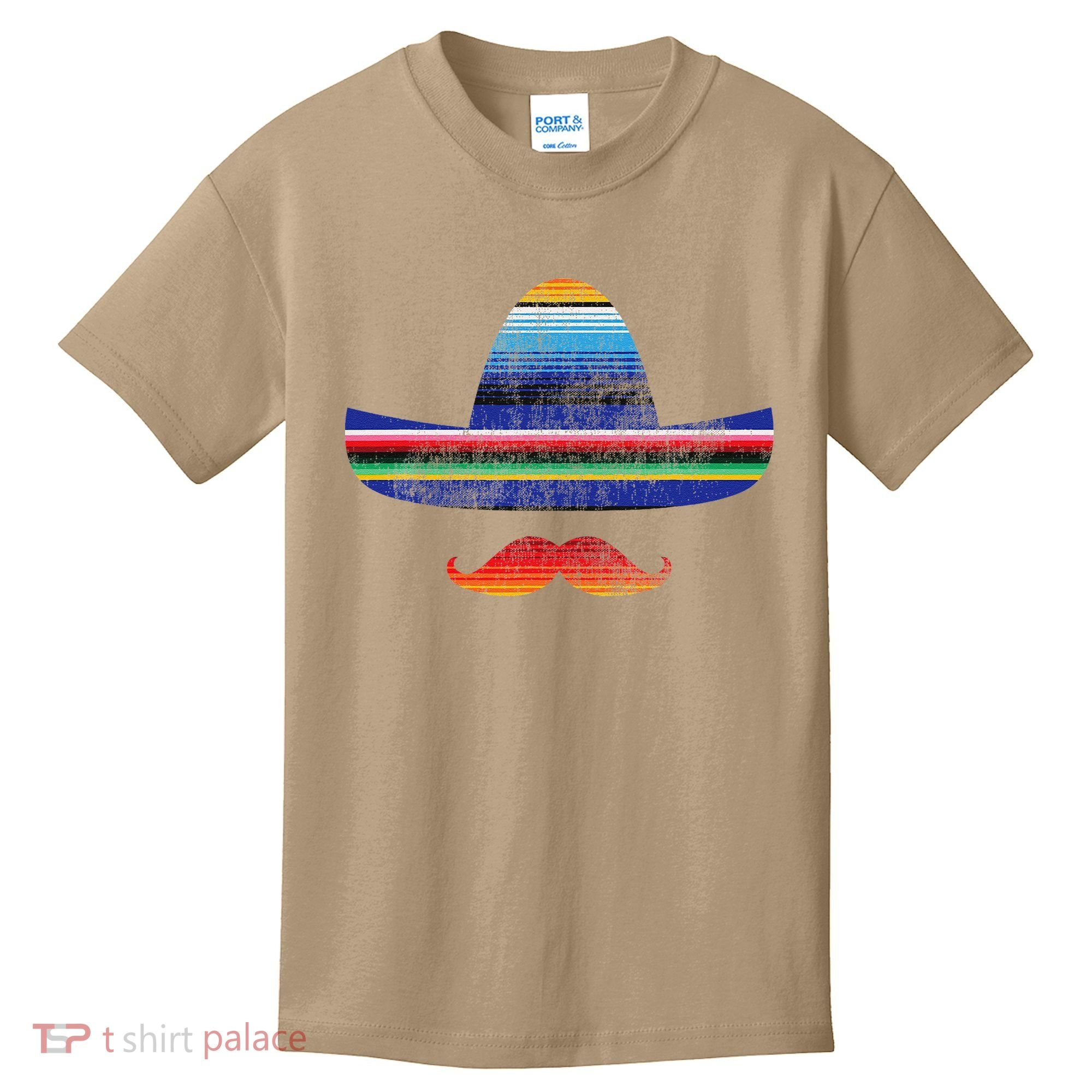 Cinco De Mayo Serape Blanket Inspired Sombrero Mustache Kids T-Shirt