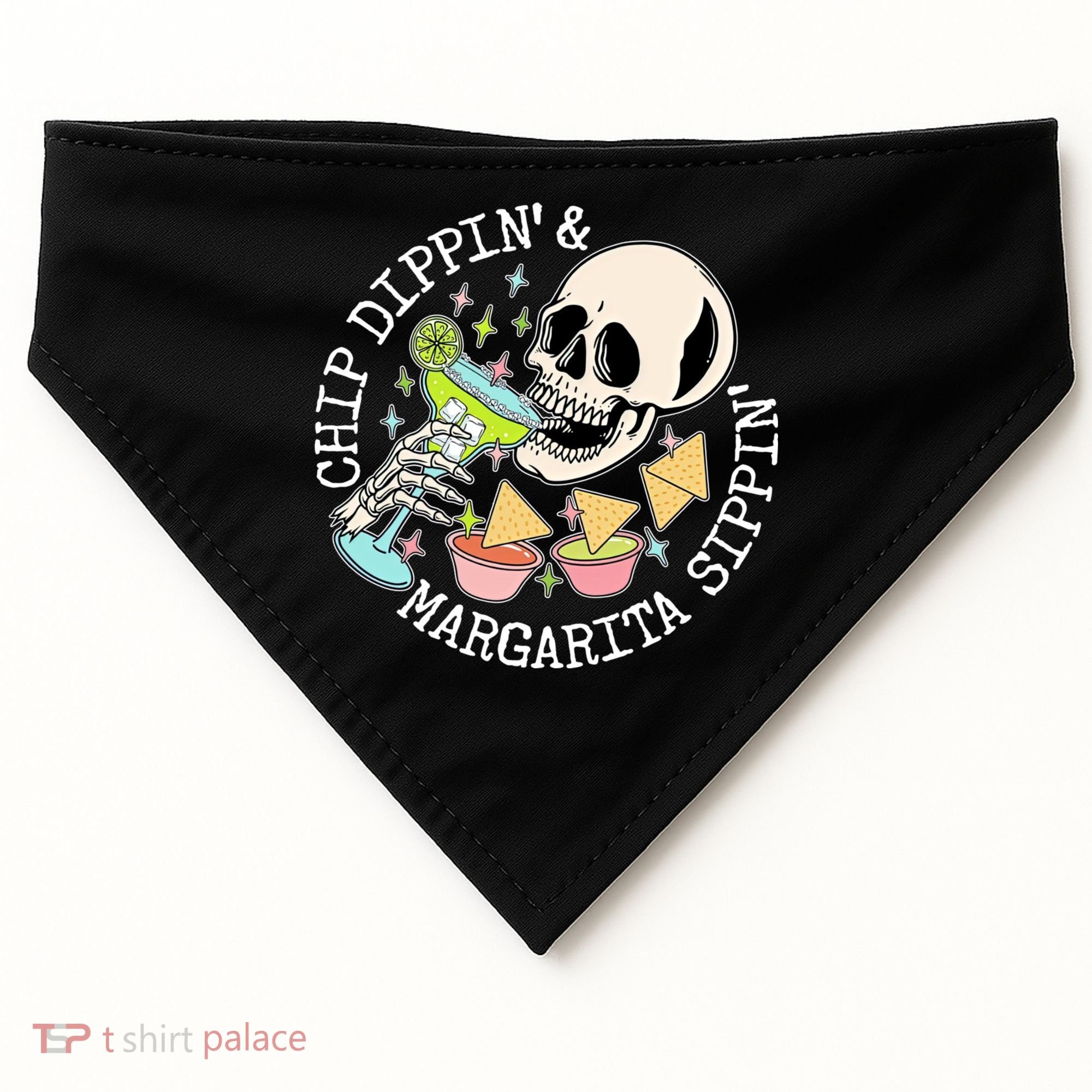 Chippin Dippin Margarita Sippin Skull USA-Made Doggie Bandana