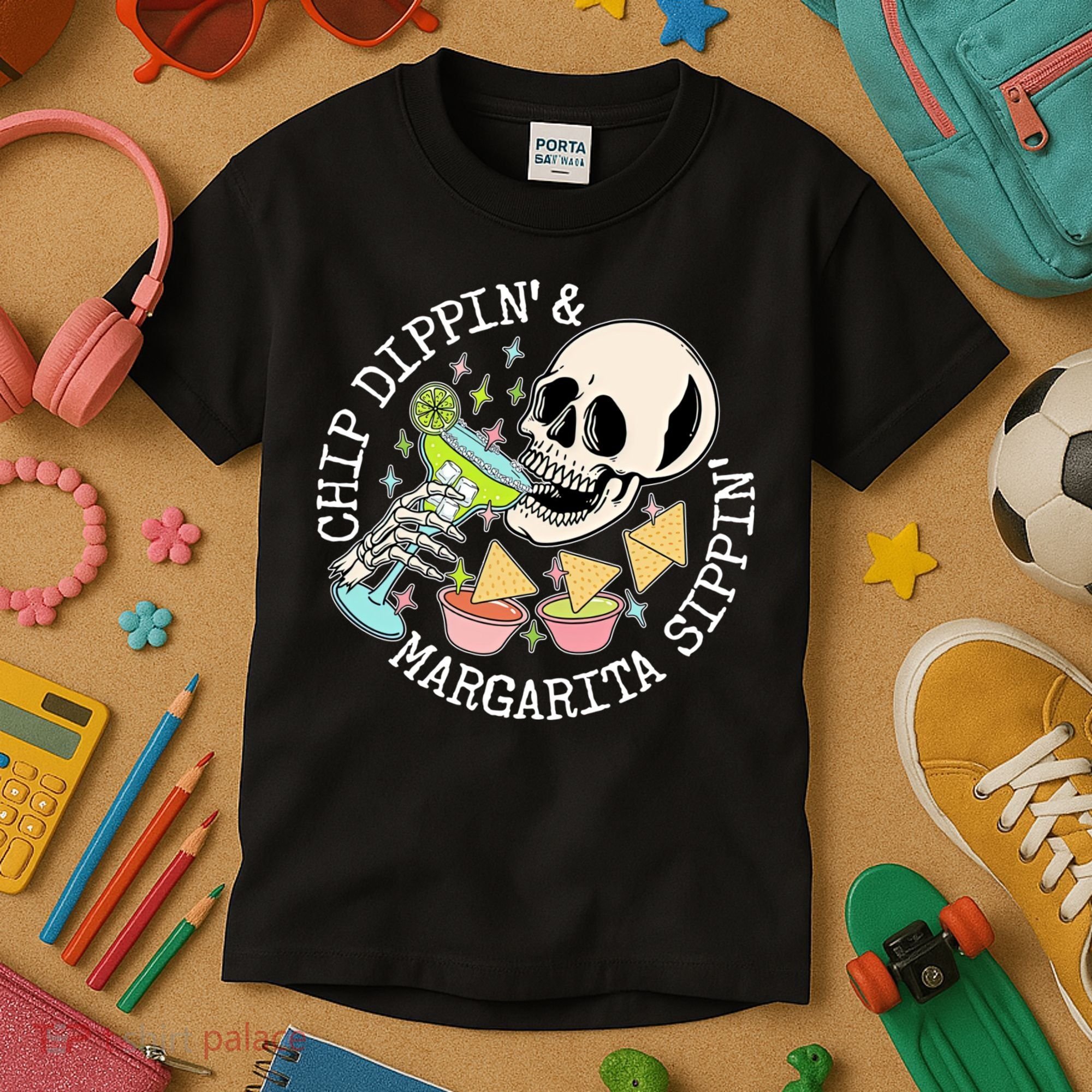Chippin Dippin Margarita Sippin Skull Kids T-Shirt