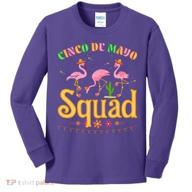 Cinco De Mayo Squad Flamingo Kids Long Sleeve Shirt