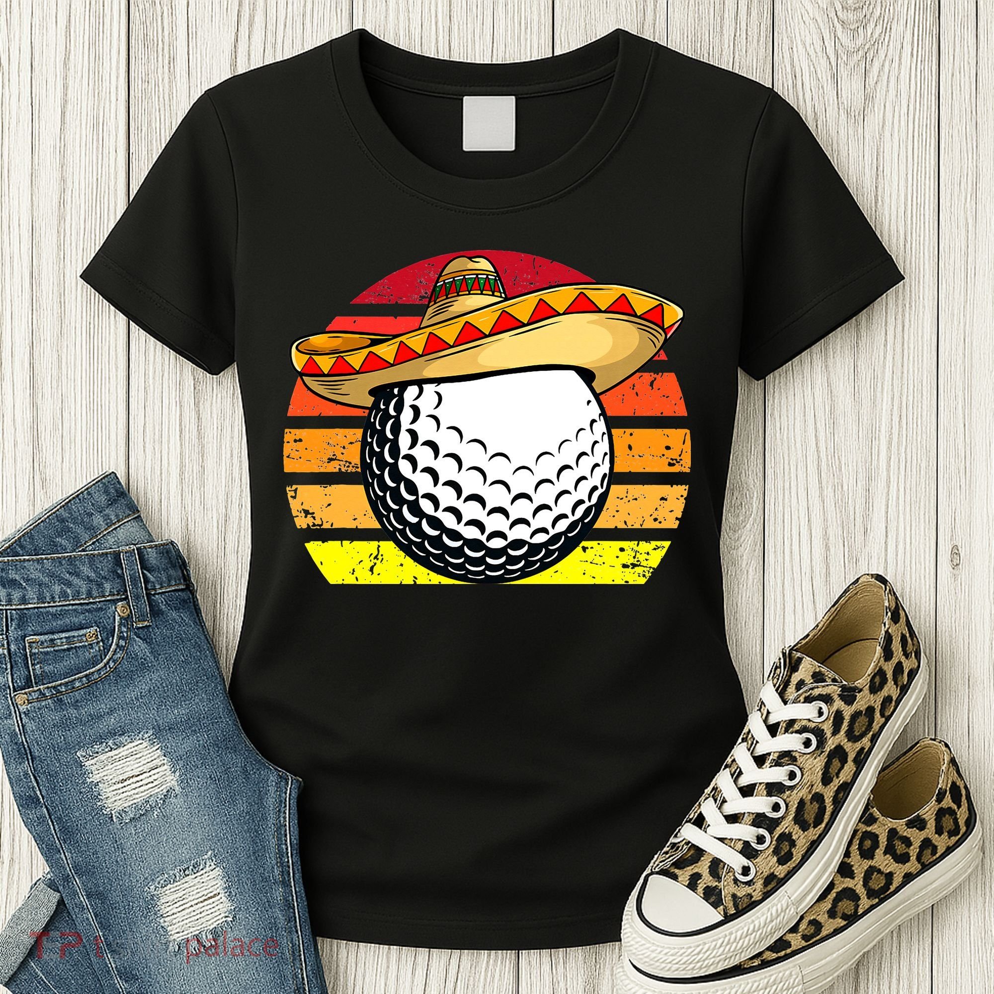 Cinco de Mayo Golf Ball With Sombrero Golfer Mexican Fiesta Women's T-Shirt