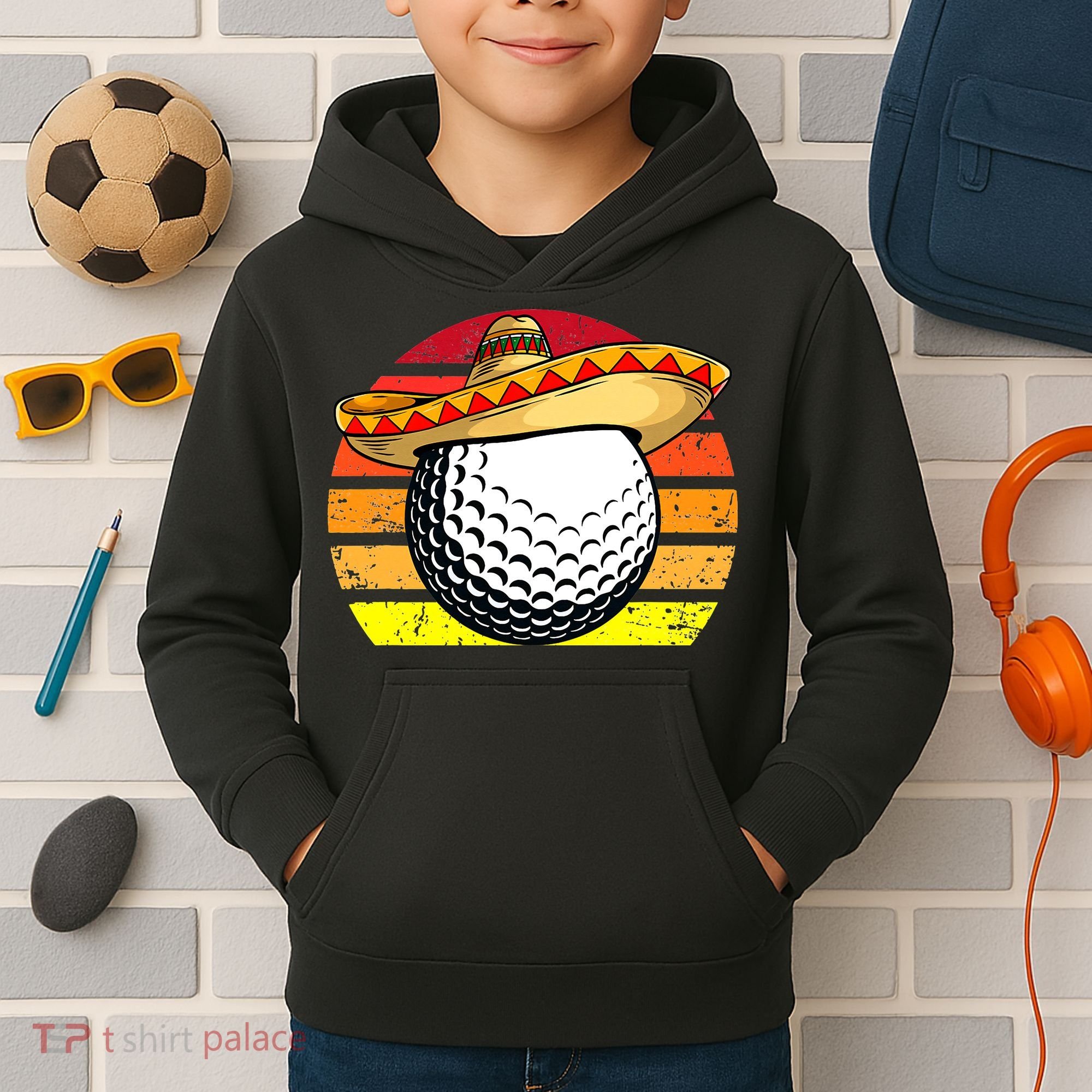 Cinco de Mayo Golf Ball With Sombrero Golfer Mexican Fiesta Kids Hoodie