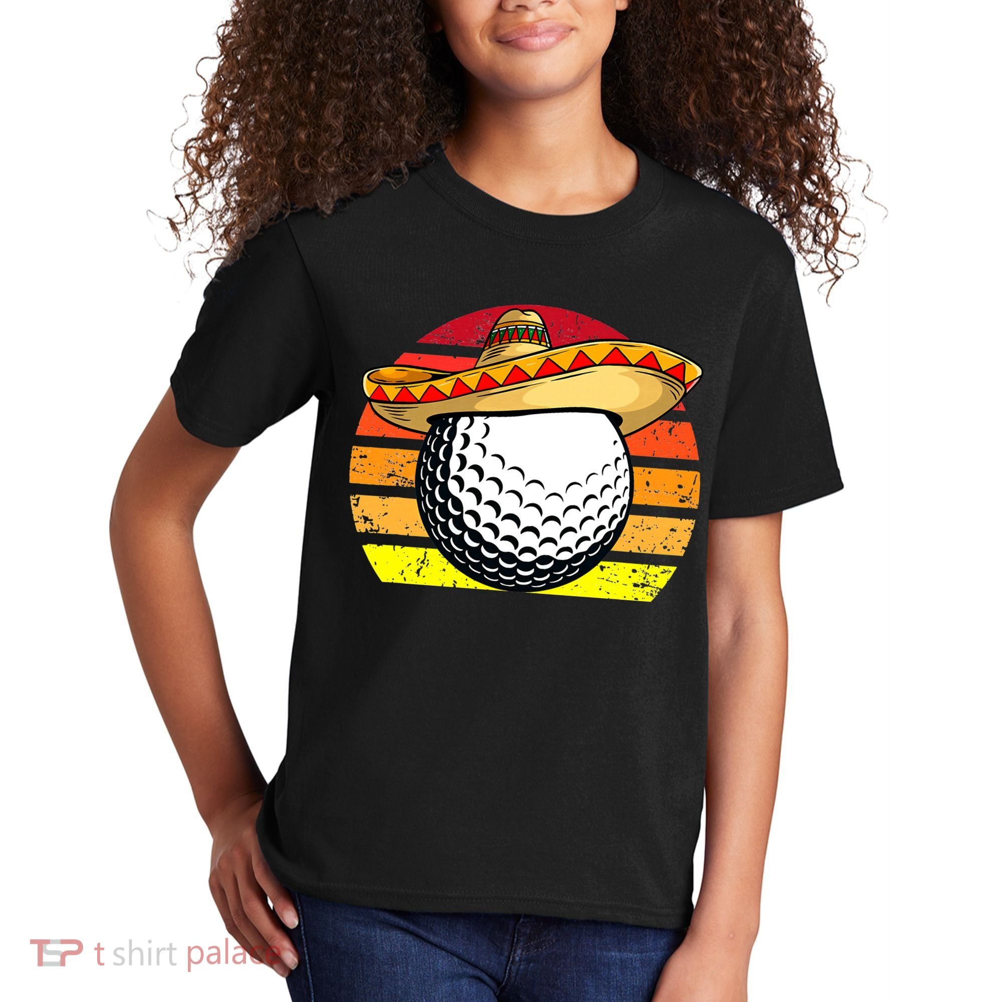 Cinco de Mayo Golf Ball With Sombrero Golfer Mexican Fiesta Kids T-Shirt