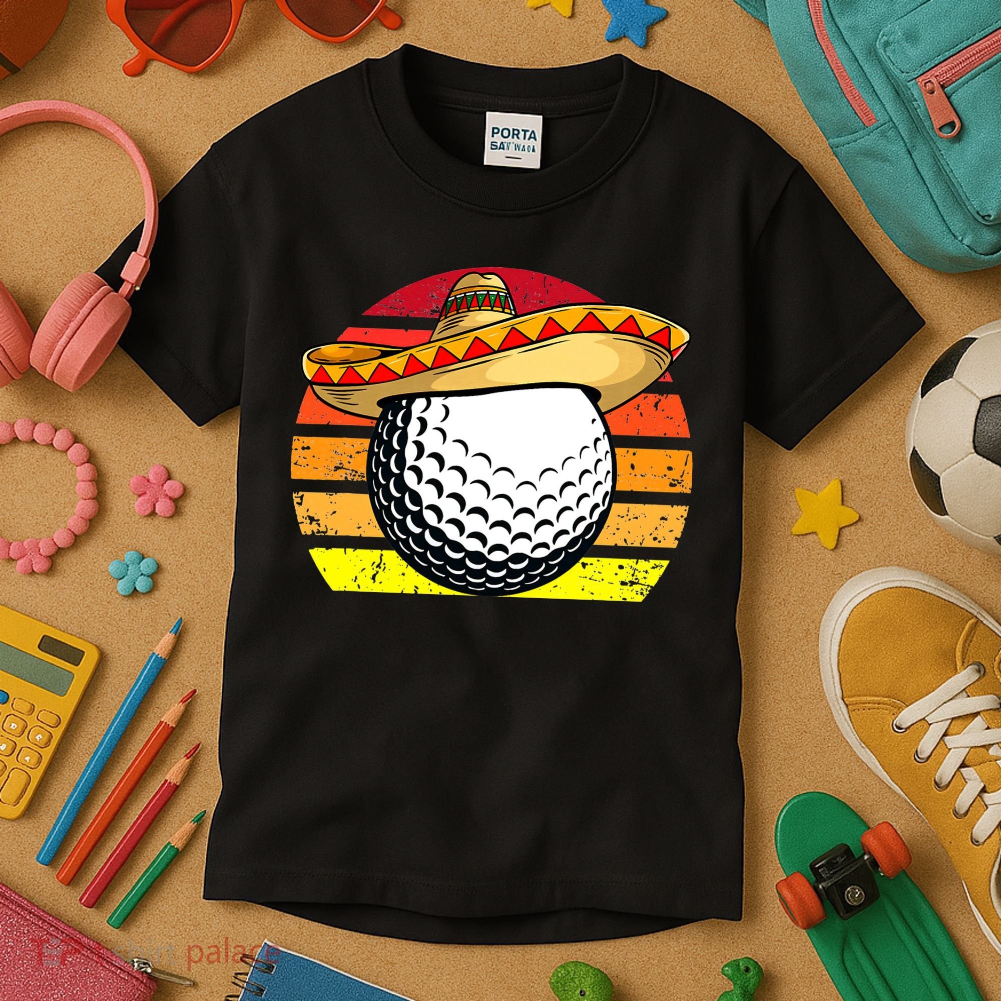 Cinco de Mayo Golf Ball With Sombrero Golfer Mexican Fiesta Kids T-Shirt