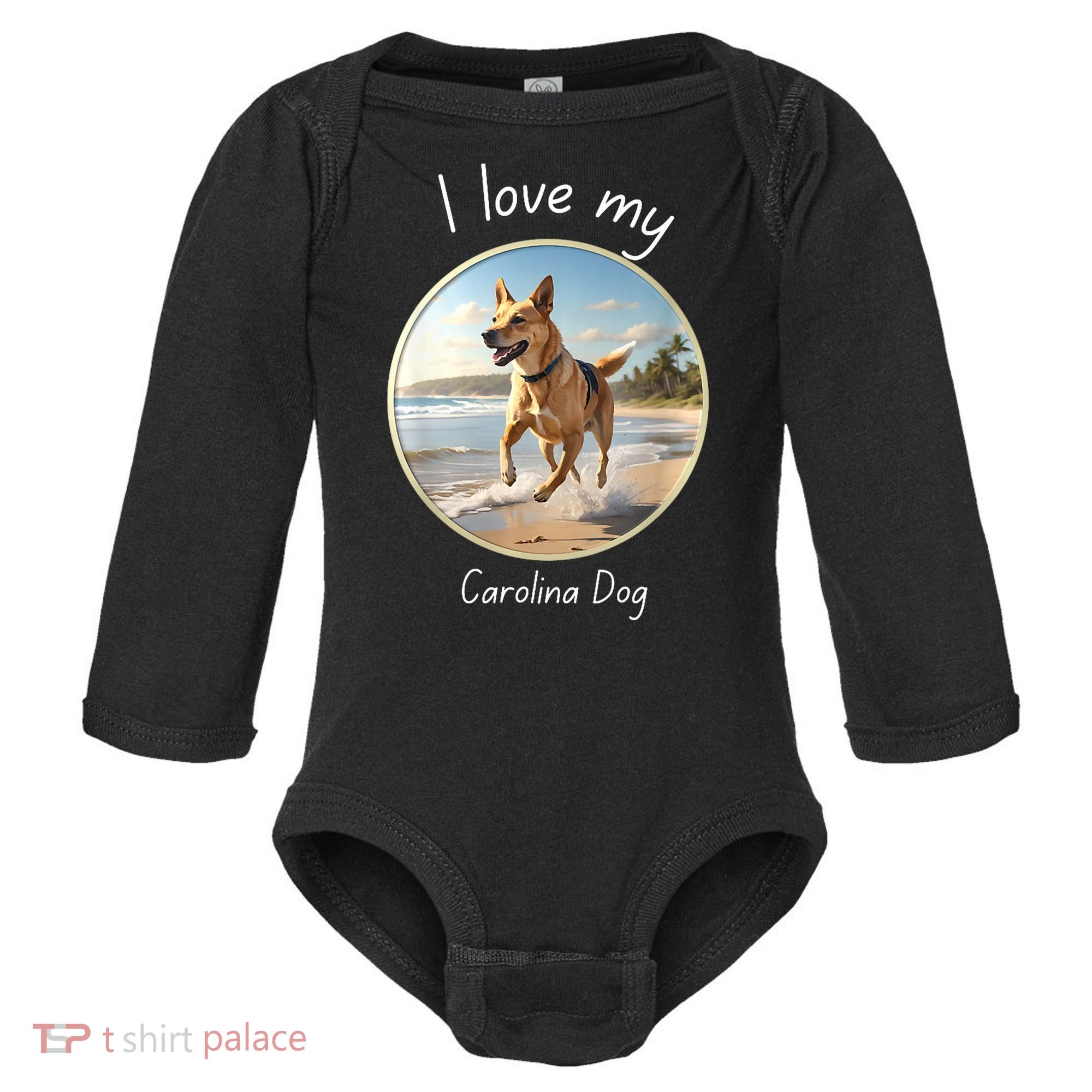 Carolina Dog Matter Dog Running On Beach Baby Long Sleeve Bodysuit