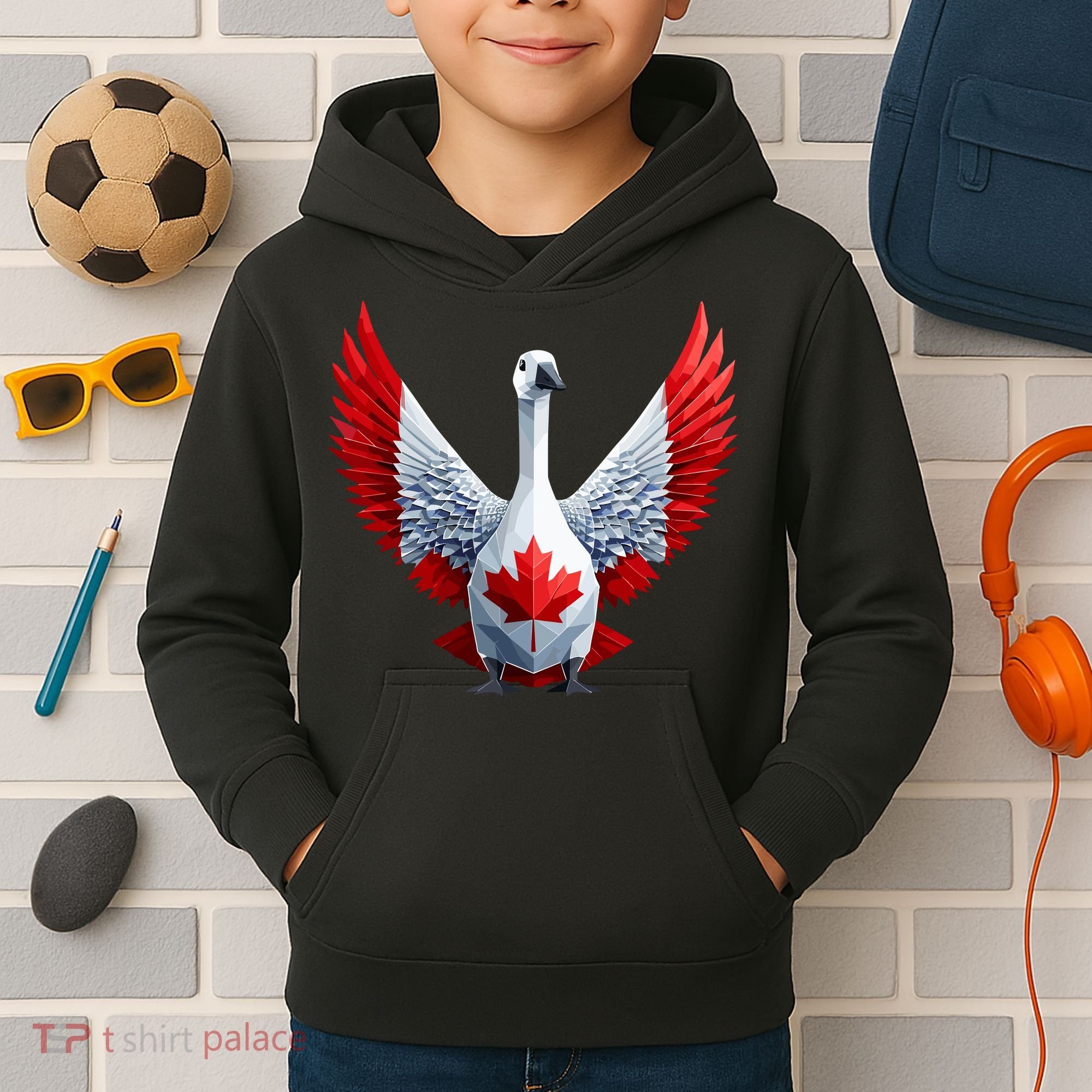 Canada Day Maple Leaf Bird Kids Hoodie